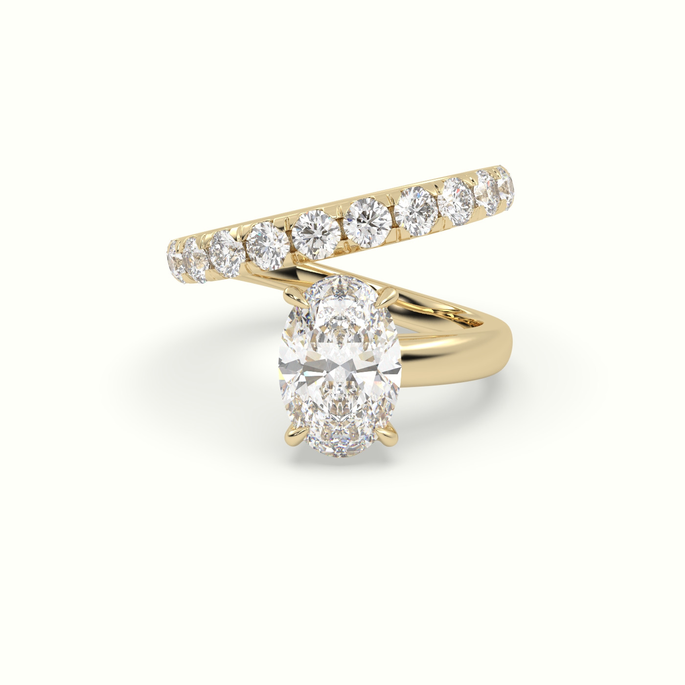 10K Yellow Gold Oval Diamond Solitaire Pavé Ring