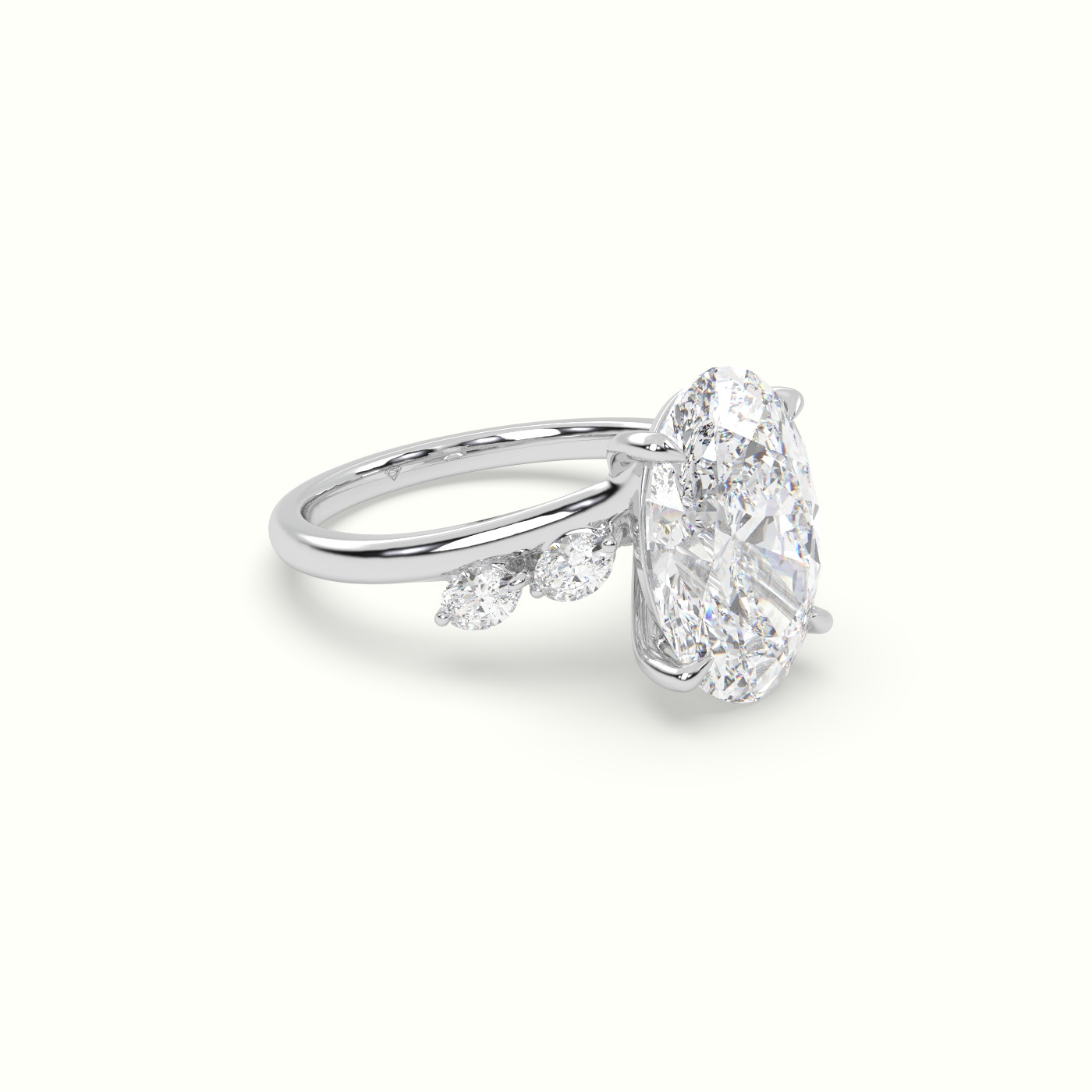 10k white gold oval diamond side stone ring Photos & images