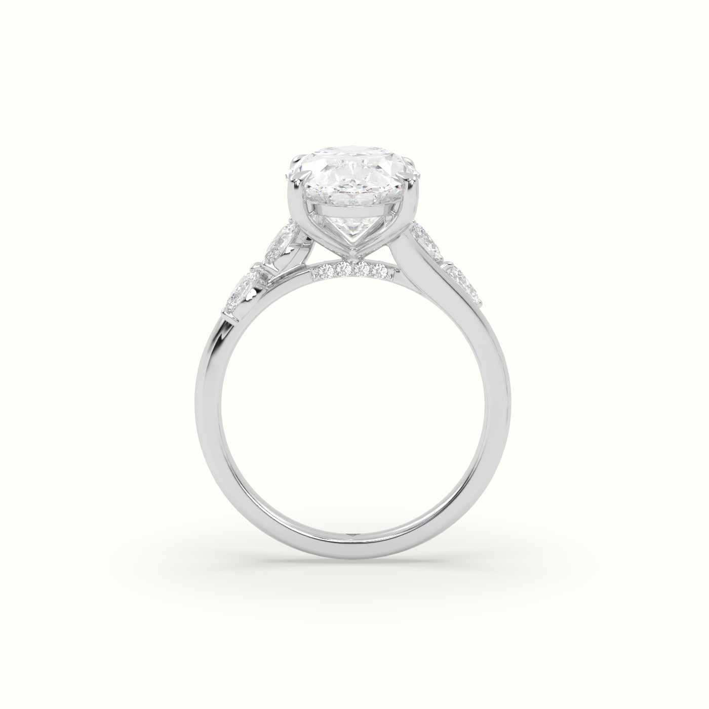 10k white gold oval diamond side stone ring Photos & images