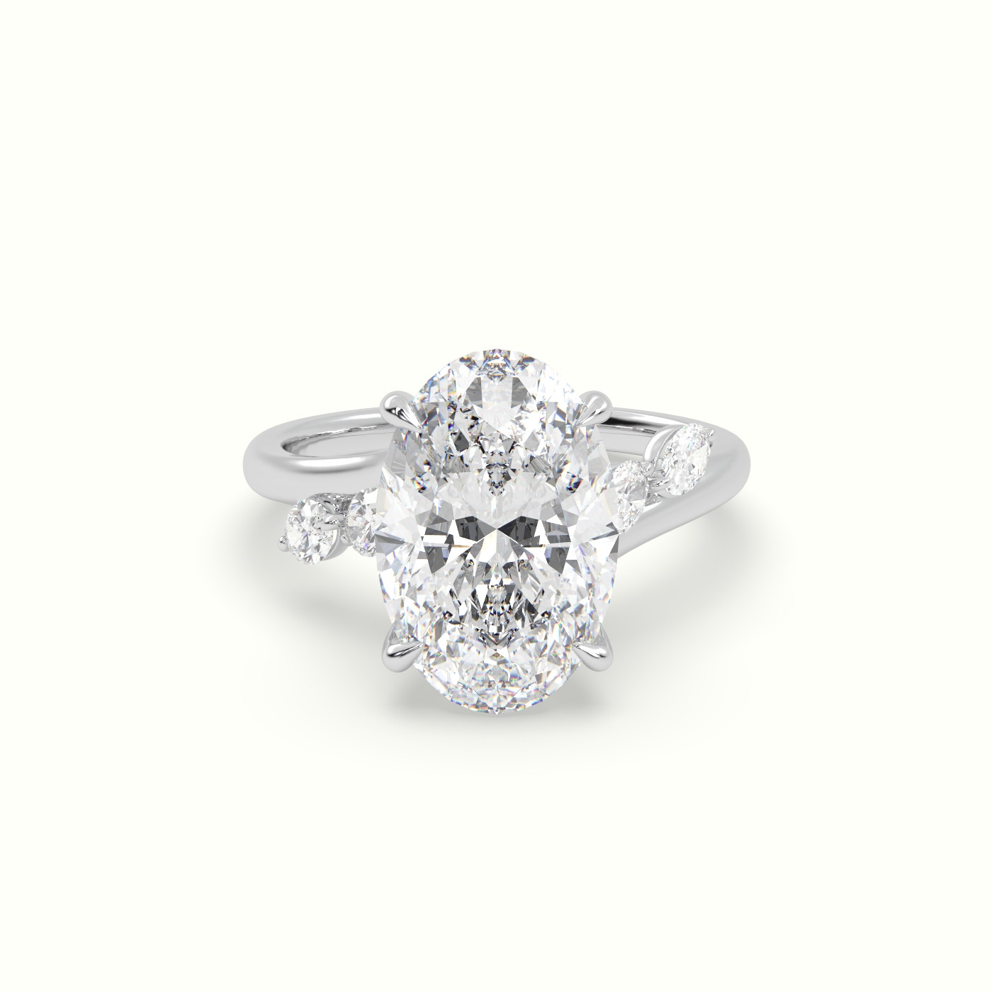10k white gold oval diamond side stone ring