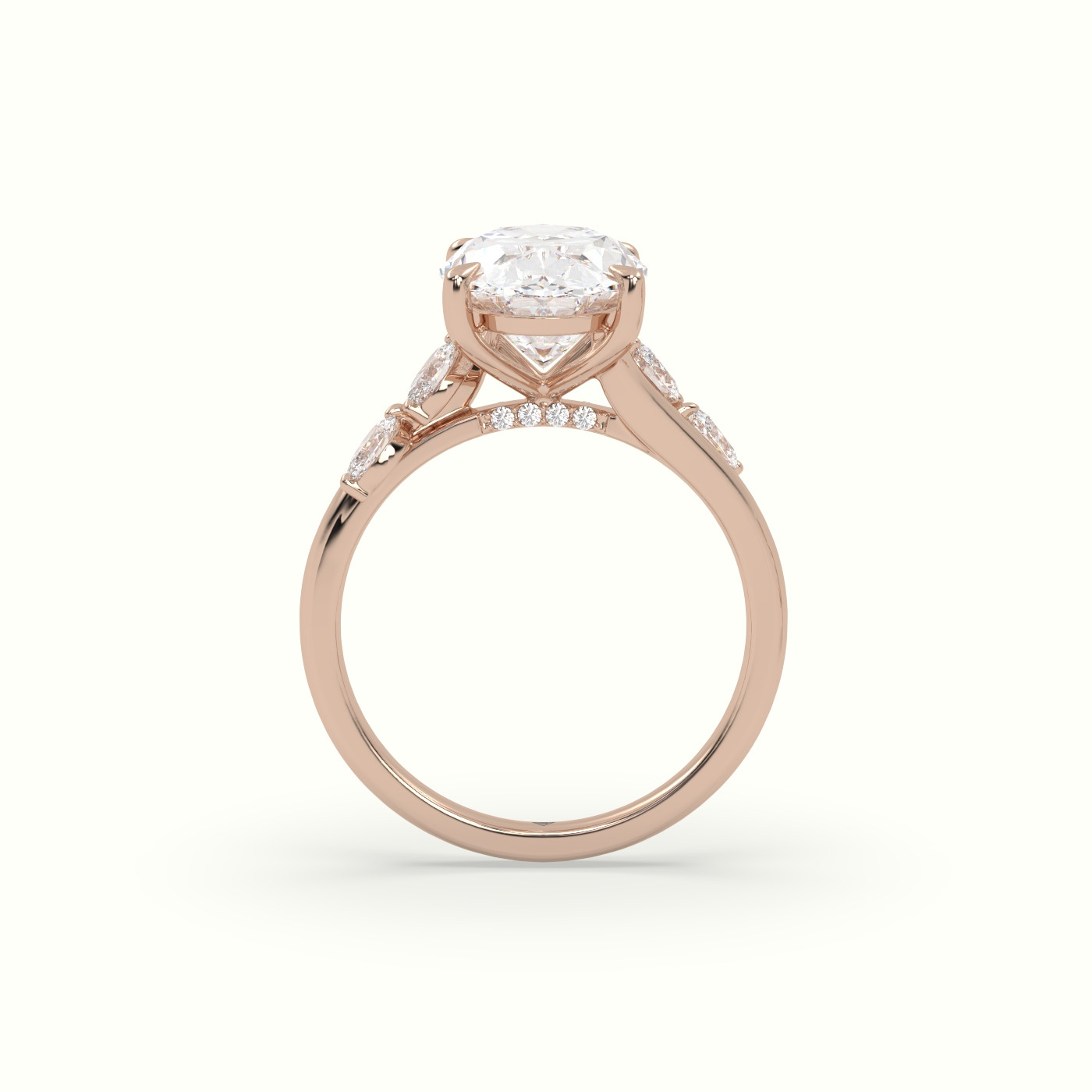 18k rose gold oval diamond side stone ring Photos & images