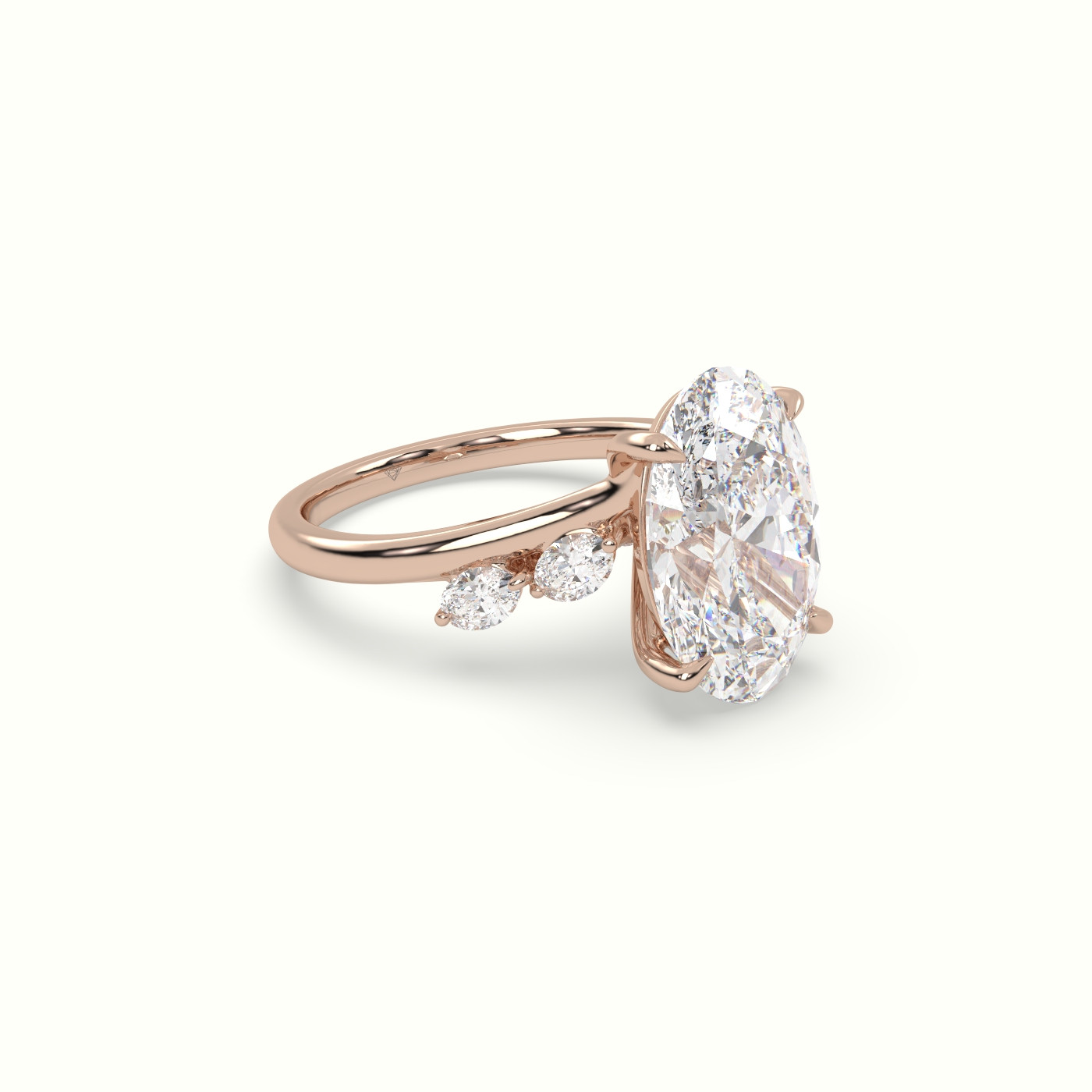 10k rose gold oval diamond side stone ring Photos & images