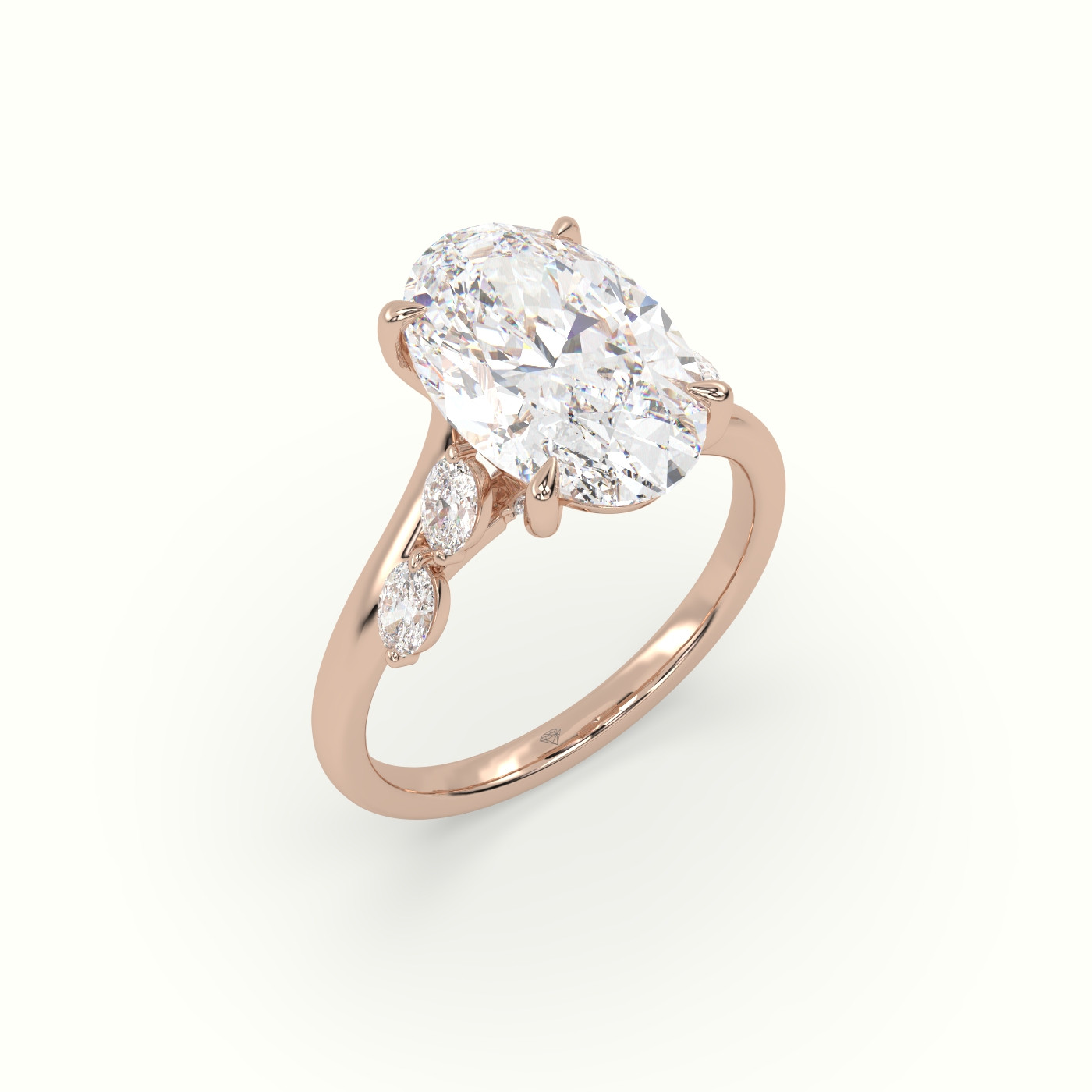 10k rose gold oval diamond side stone ring Photos & images