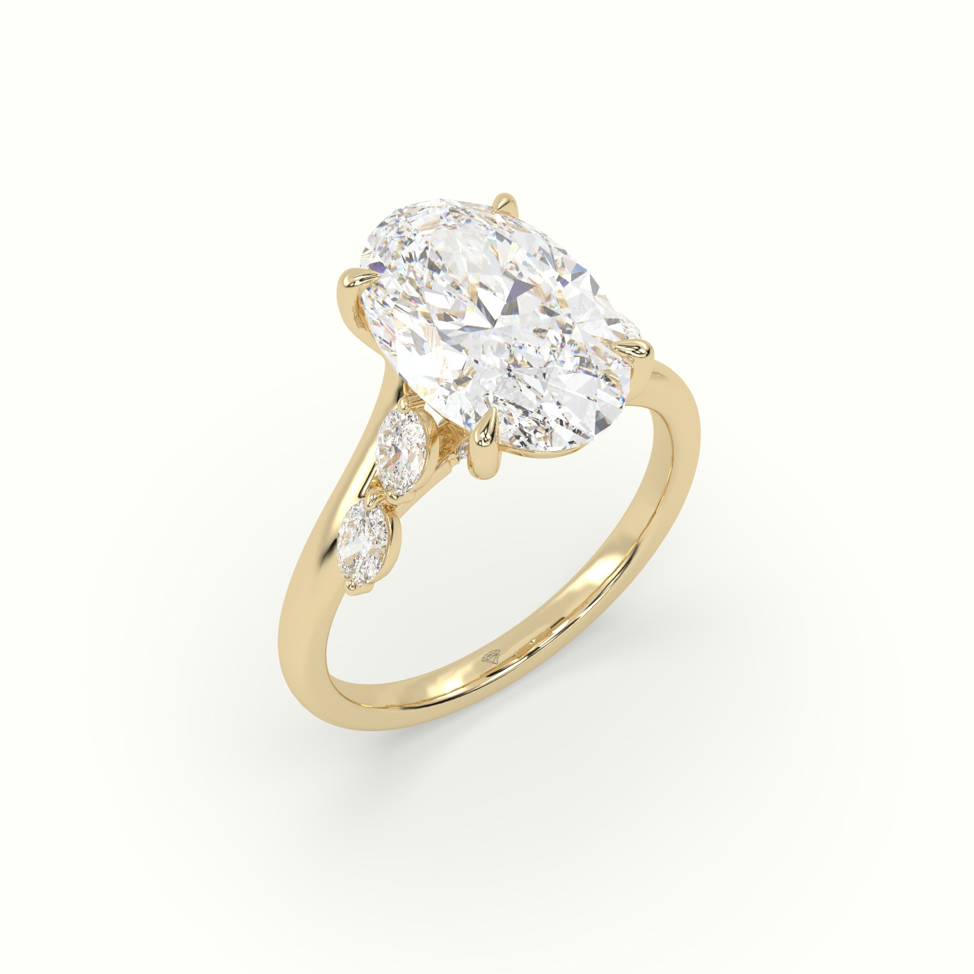 18k yellow gold oval diamond side stone ring Photos & images