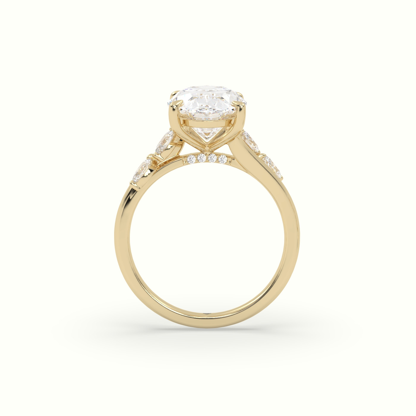 18k yellow gold oval diamond side stone ring Photos & images