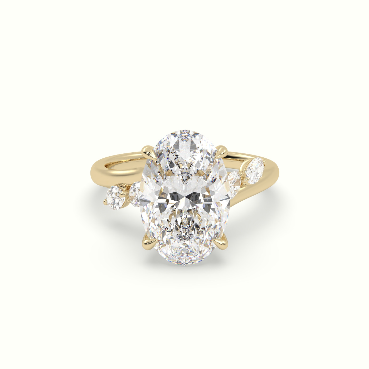18k yellow gold oval diamond side stone ring