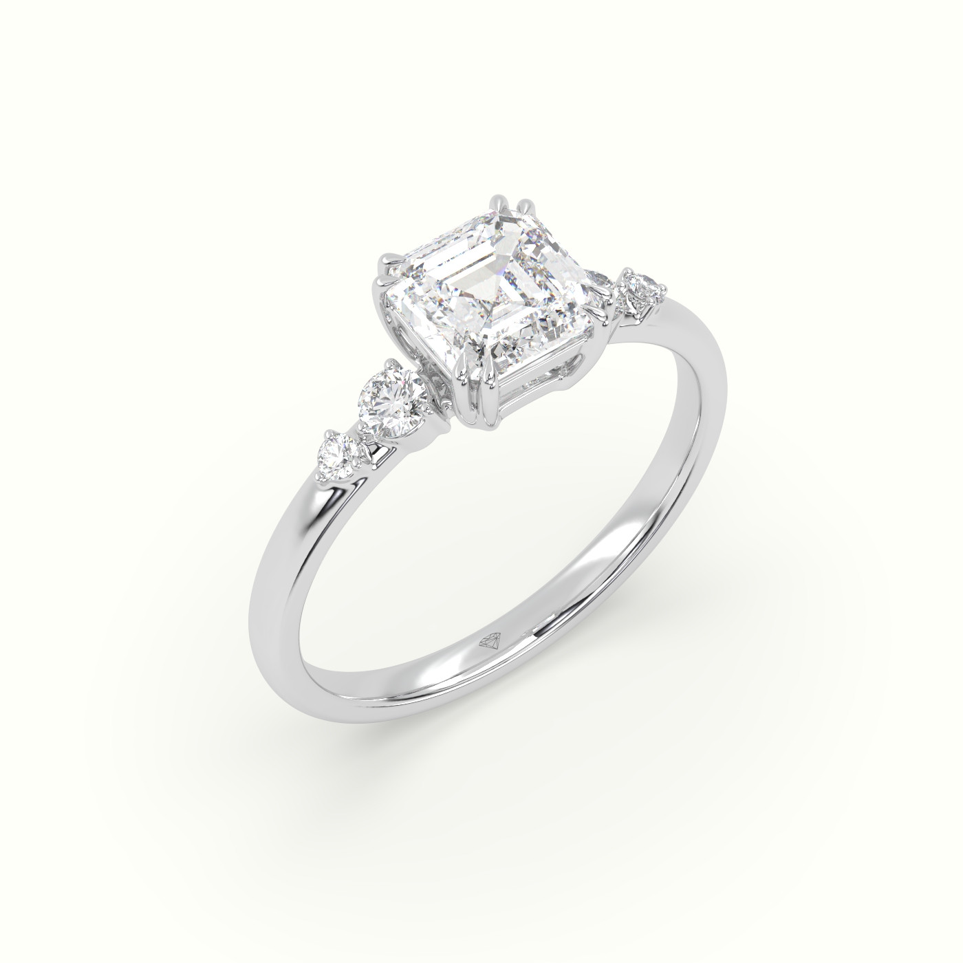 18k white gold asscher diamond solitaire side stone ring Photos & images