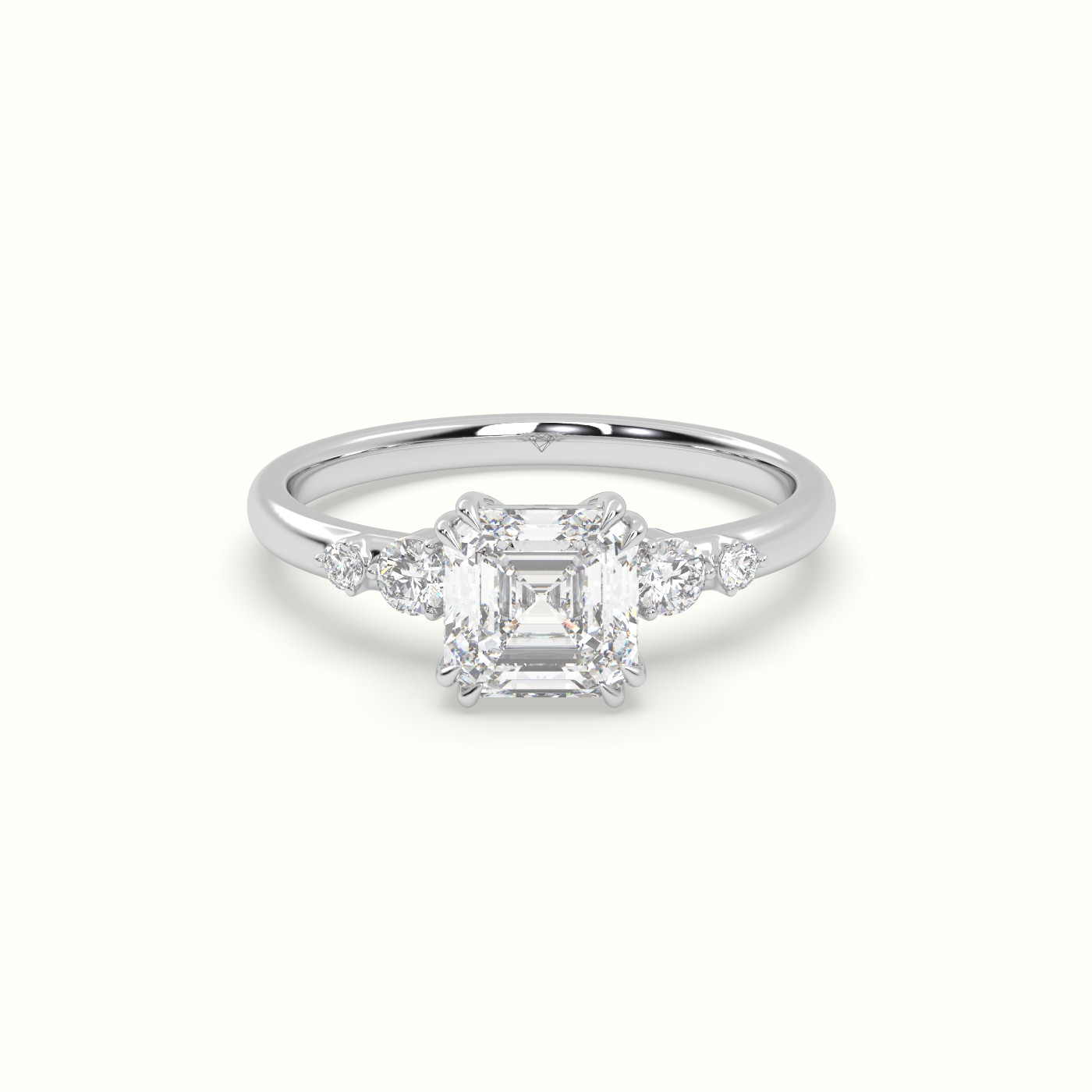 18k white gold asscher diamond solitaire side stone ring