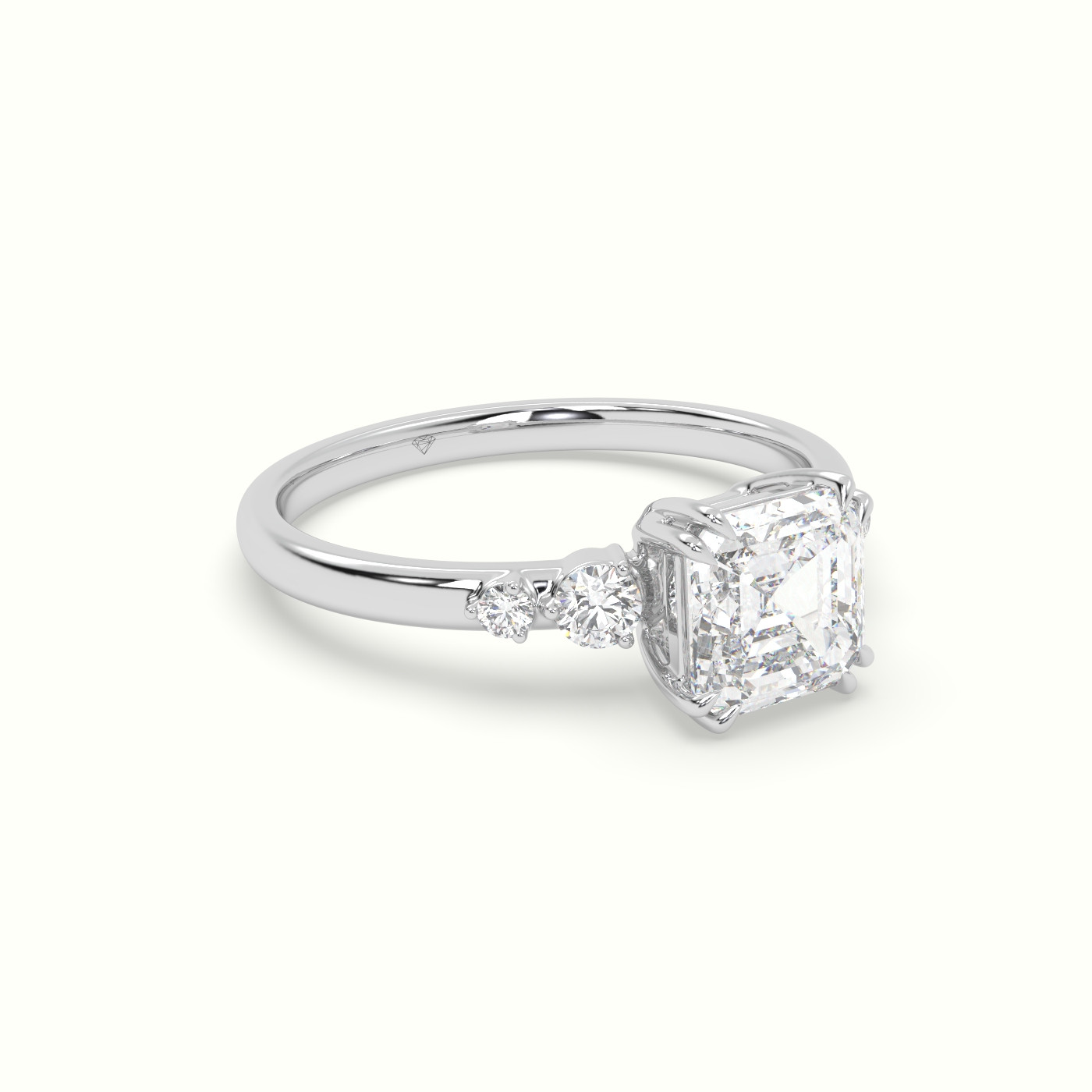 10k white gold asscher diamond solitaire side stone ring Photos & images