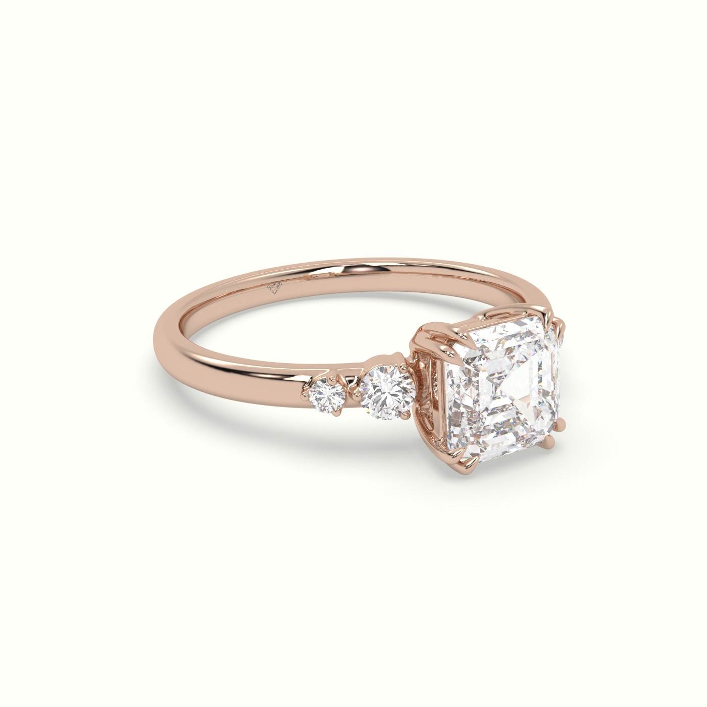 18k rose gold asscher diamond solitaire side stone ring Photos & images