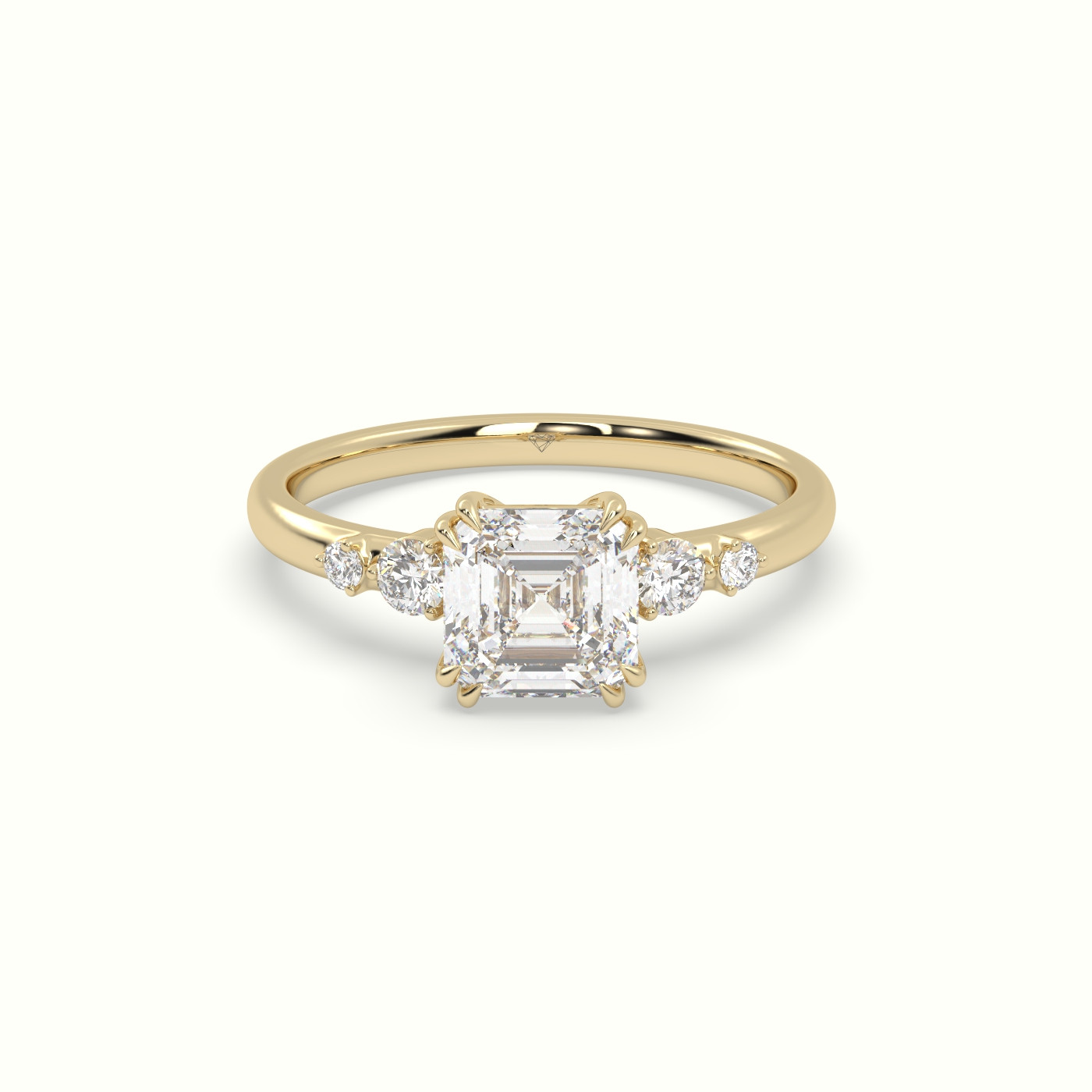 18k yellow gold asscher diamond solitaire side stone ring