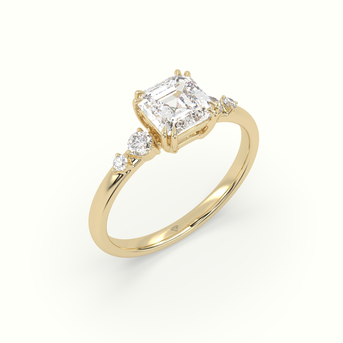 10k yellow gold asscher diamond solitaire side stone ring Photos & images