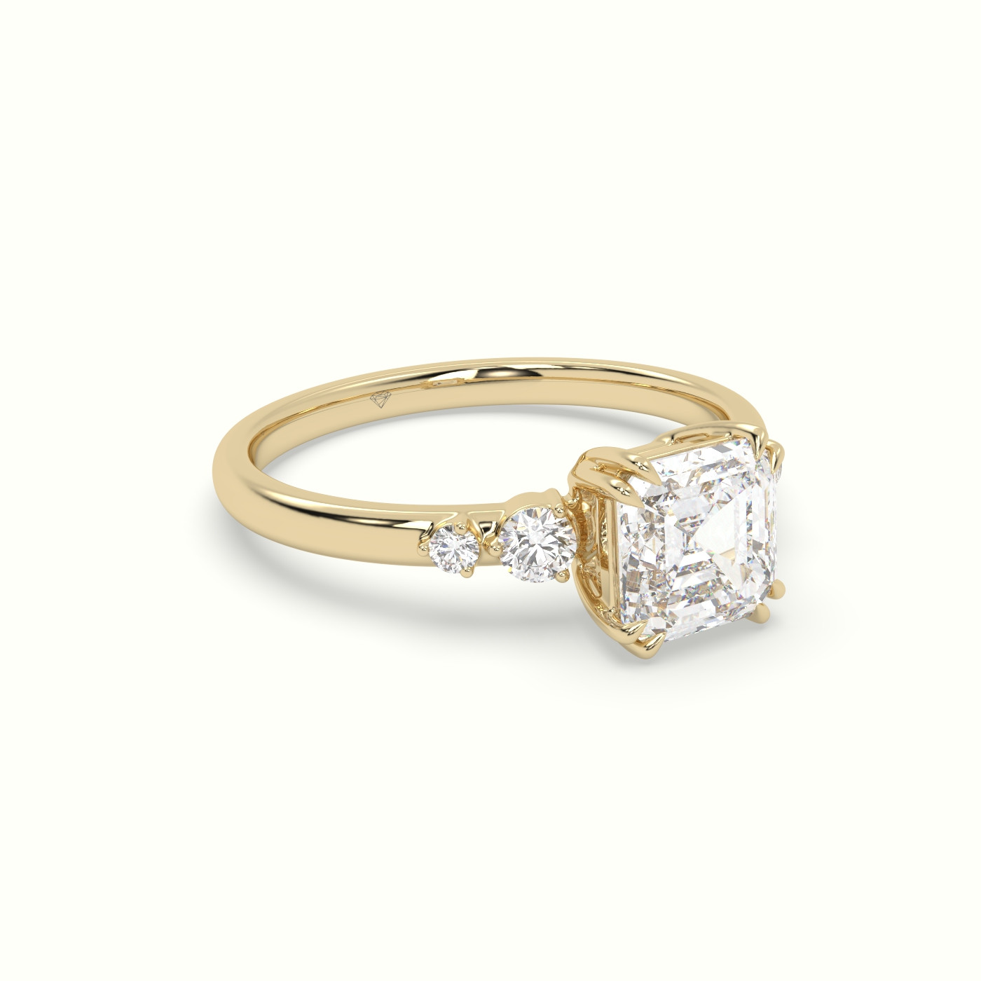 10k yellow gold asscher diamond solitaire side stone ring Photos & images