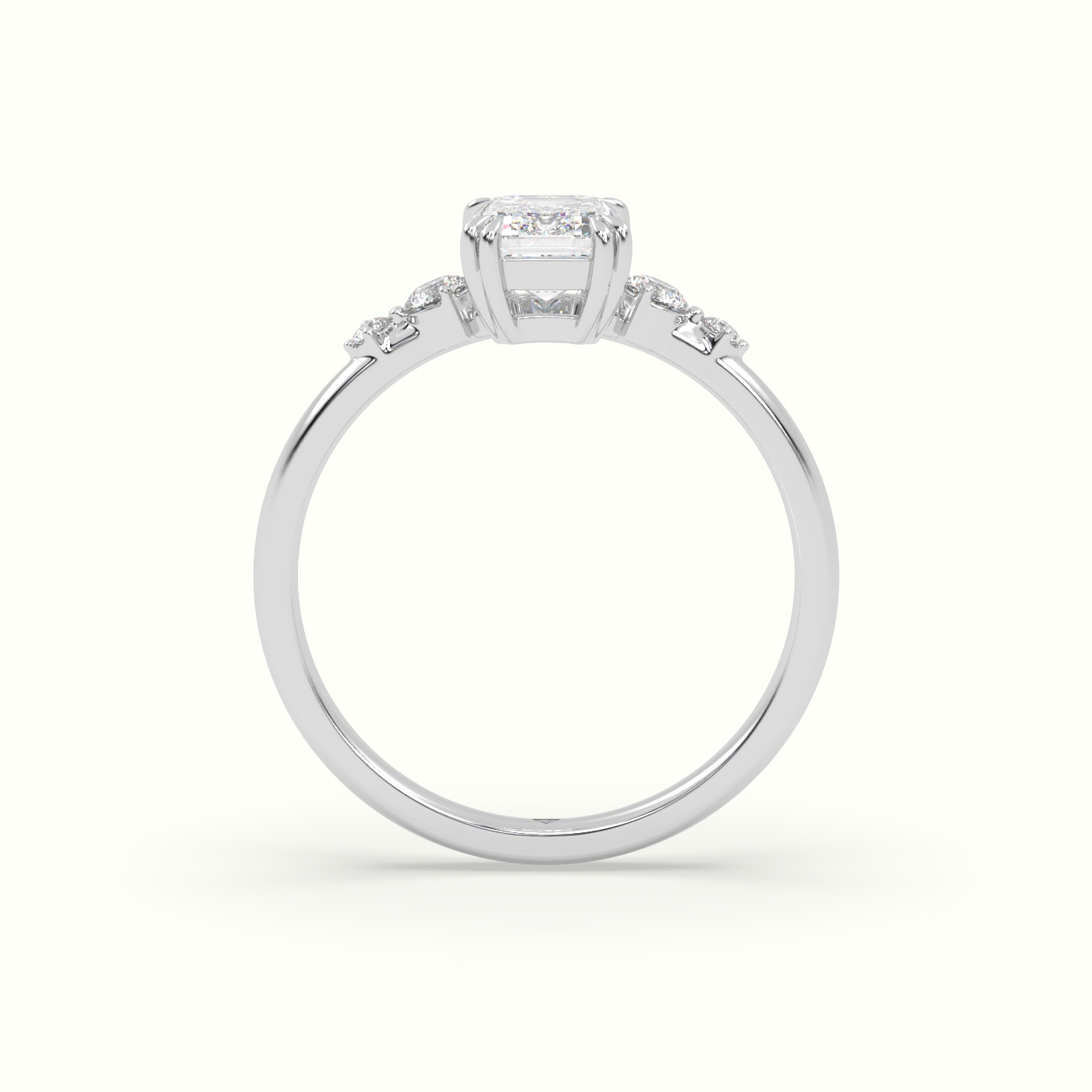 18k white gold emerald diamond solitaire side stone ring Photos & images