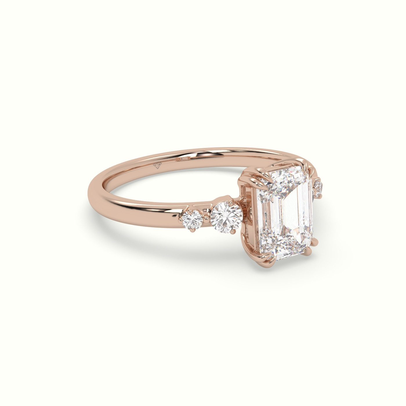 10k rose gold emerald diamond solitaire side stone ring Photos & images