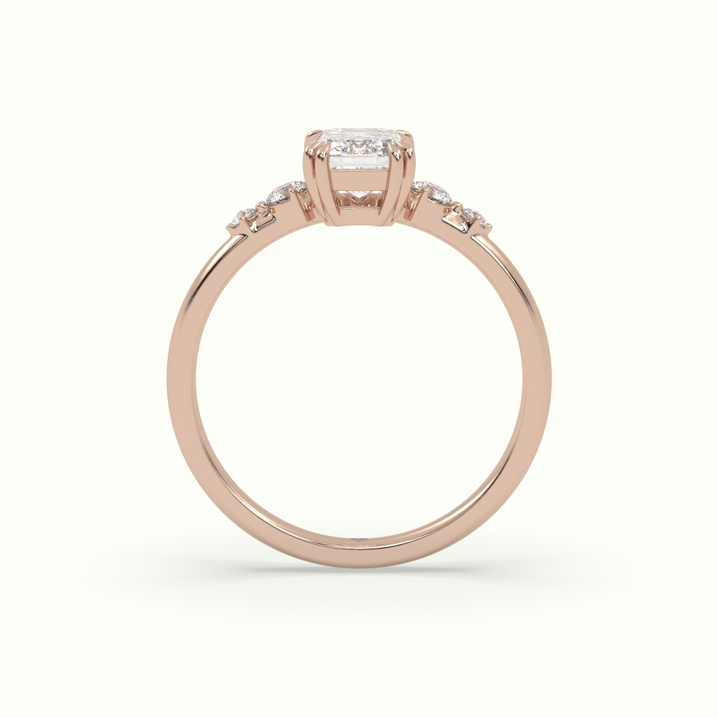 10k rose gold emerald diamond solitaire side stone ring Photos & images