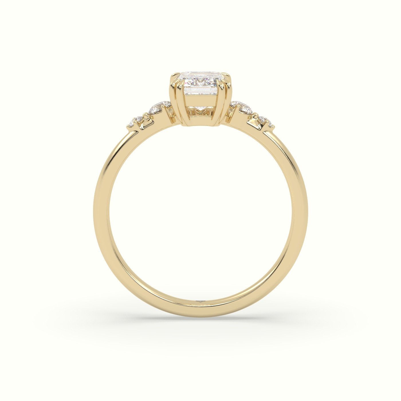 18k yellow gold emerald diamond solitaire side stone ring Photos & images