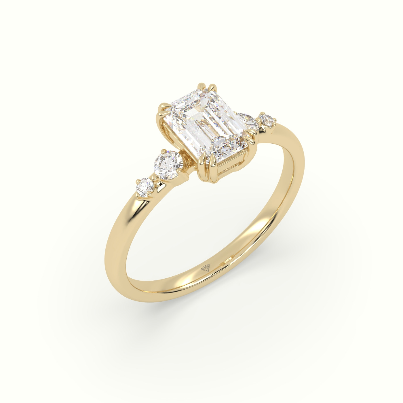 10k yellow gold emerald diamond solitaire side stone ring Photos & images