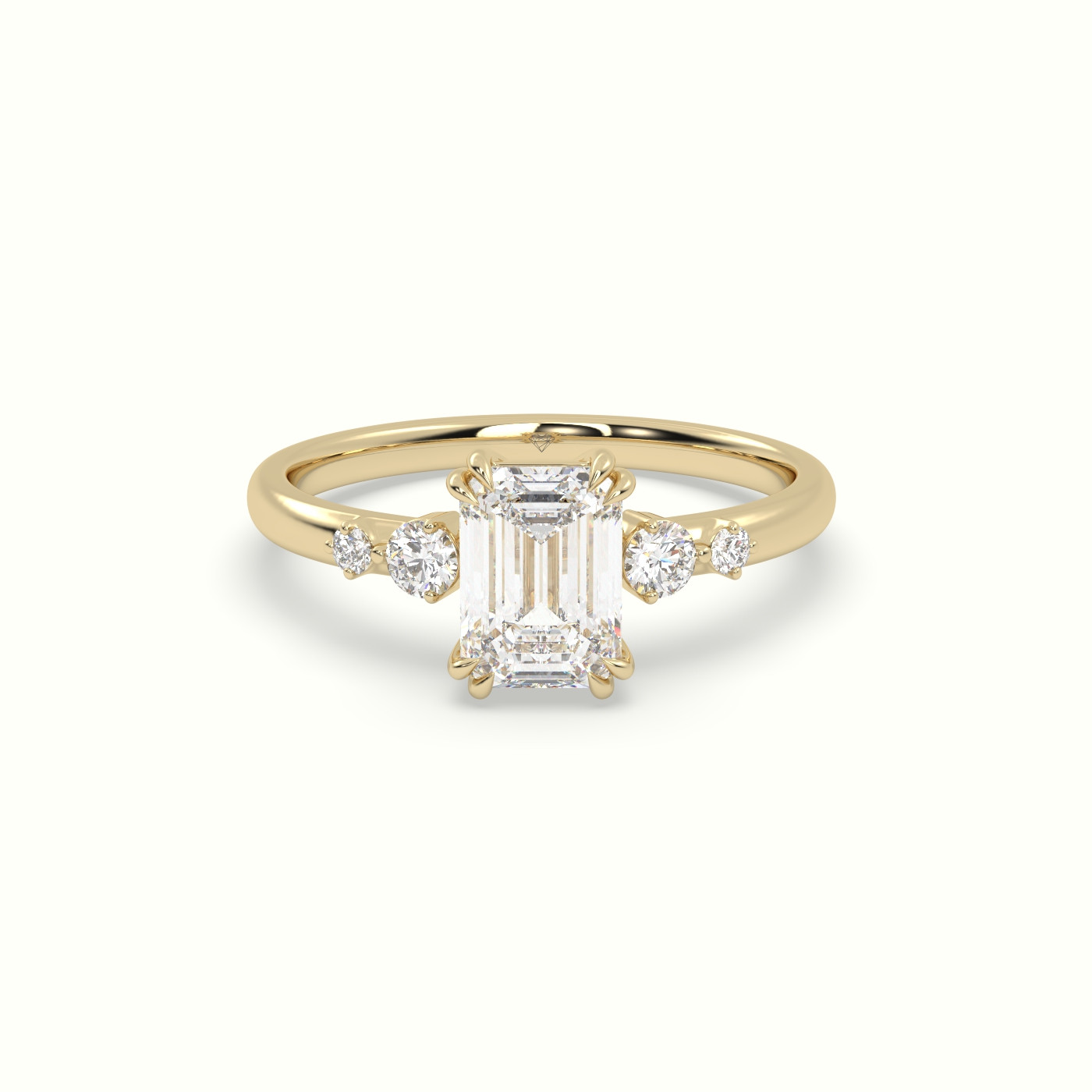 10K Yellow Gold Emerald Diamond Solitaire Side Stone Ring