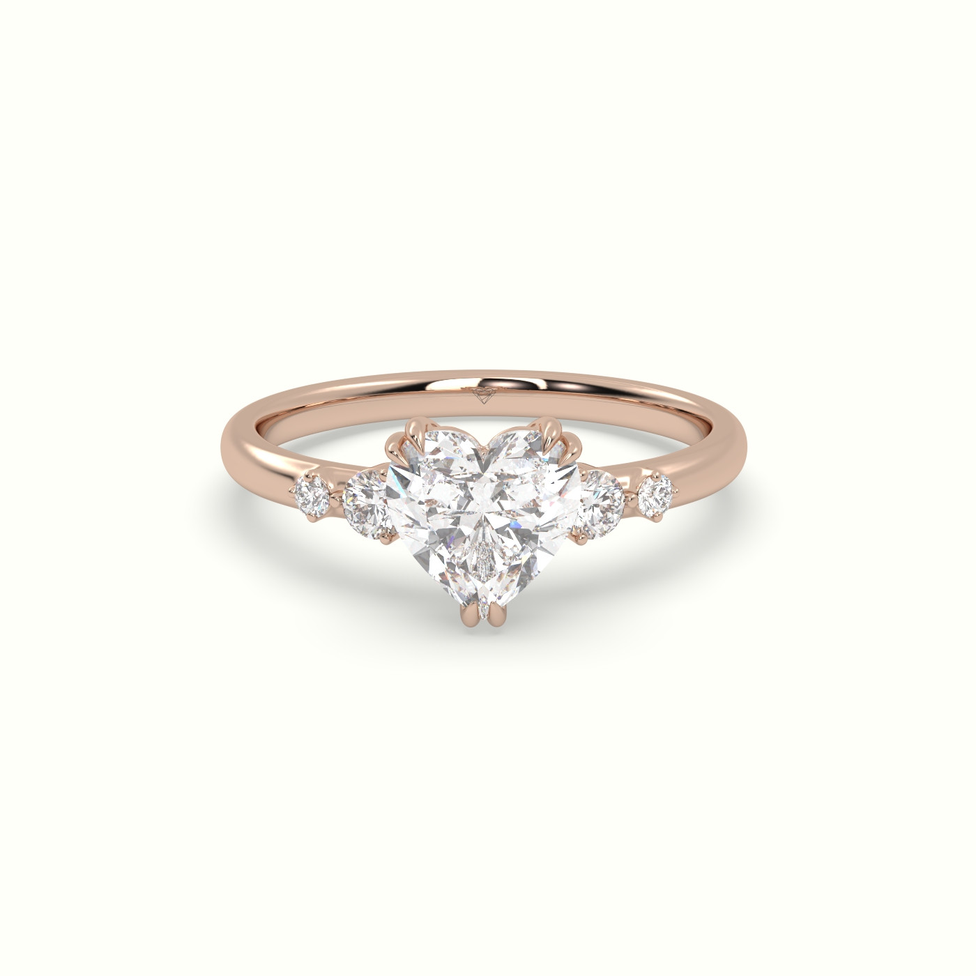 18k rose gold heart diamond solitaire side stone ring