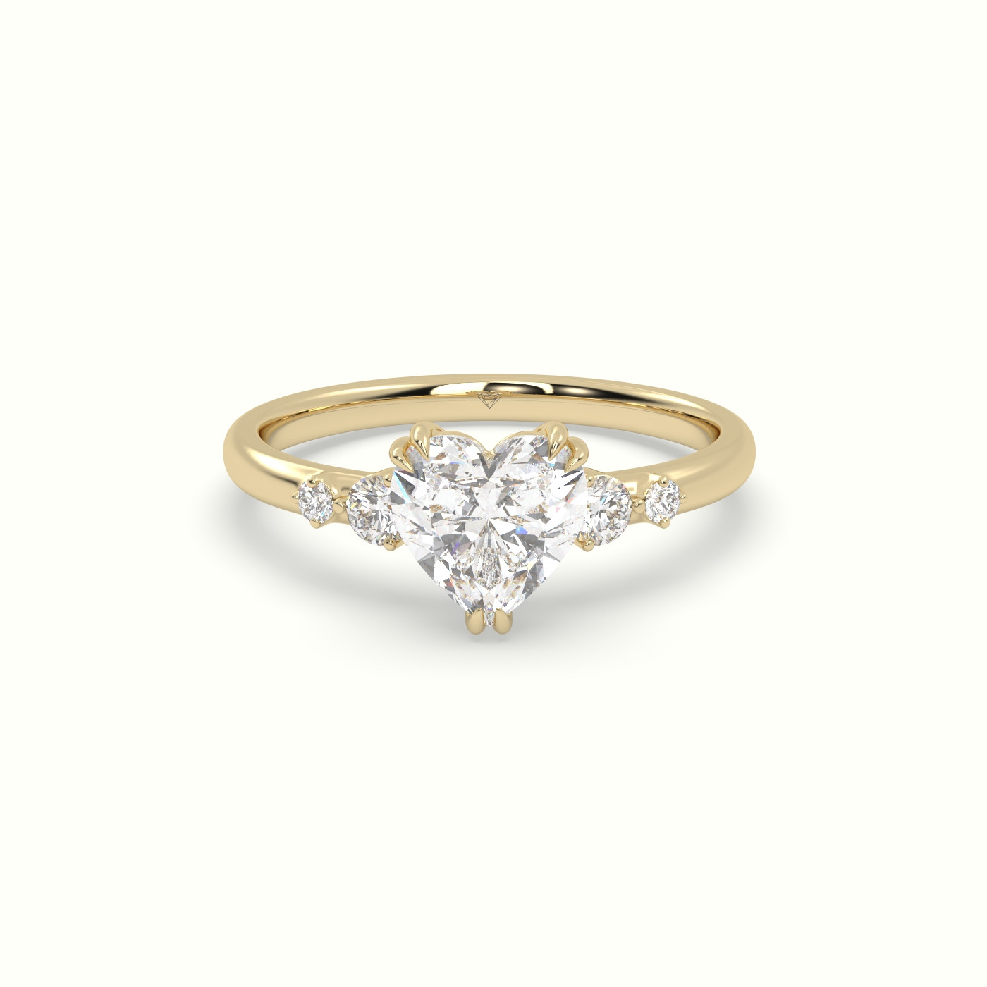 18k yellow gold heart diamond solitaire side stone ring