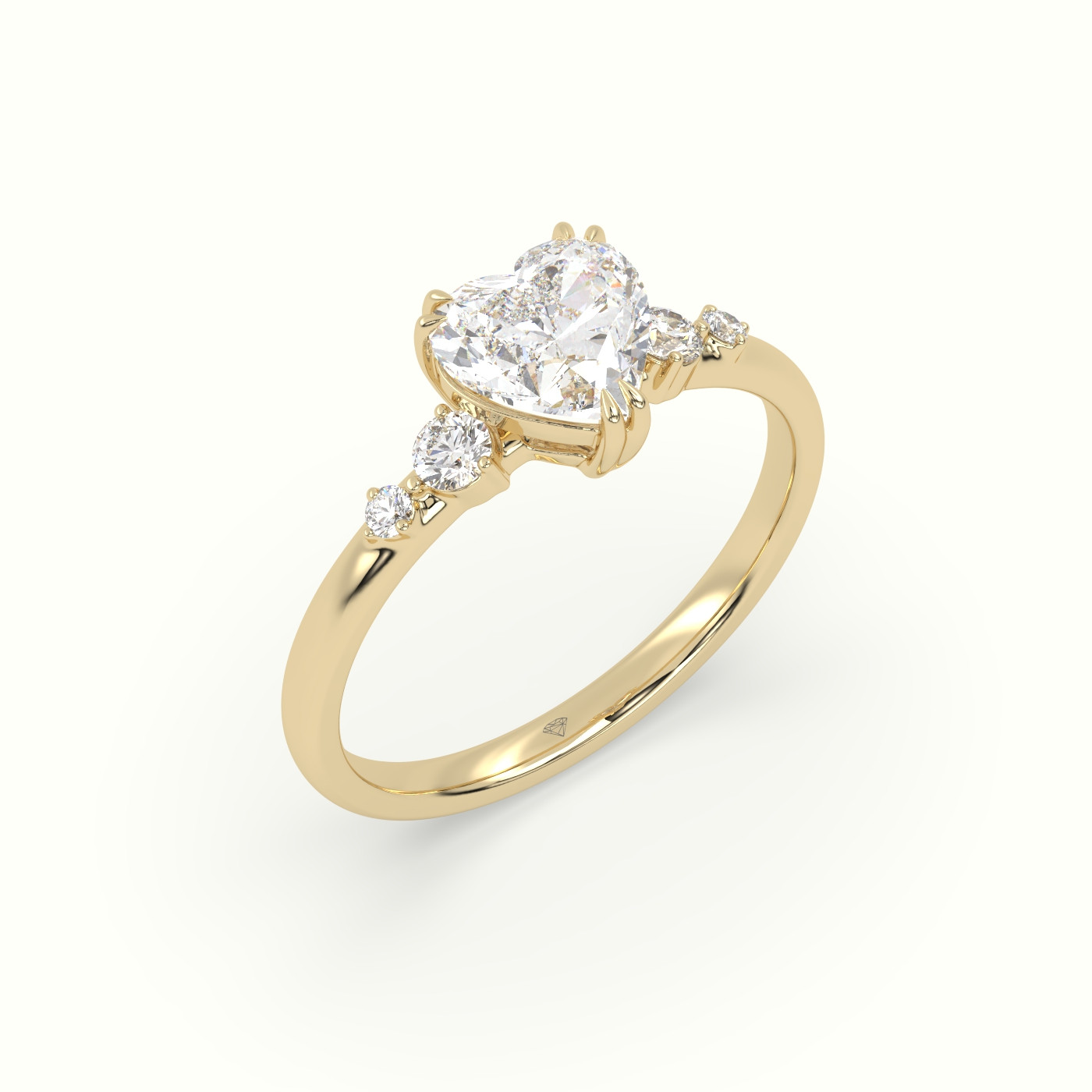 10k yellow gold heart diamond solitaire side stone ring Photos & images