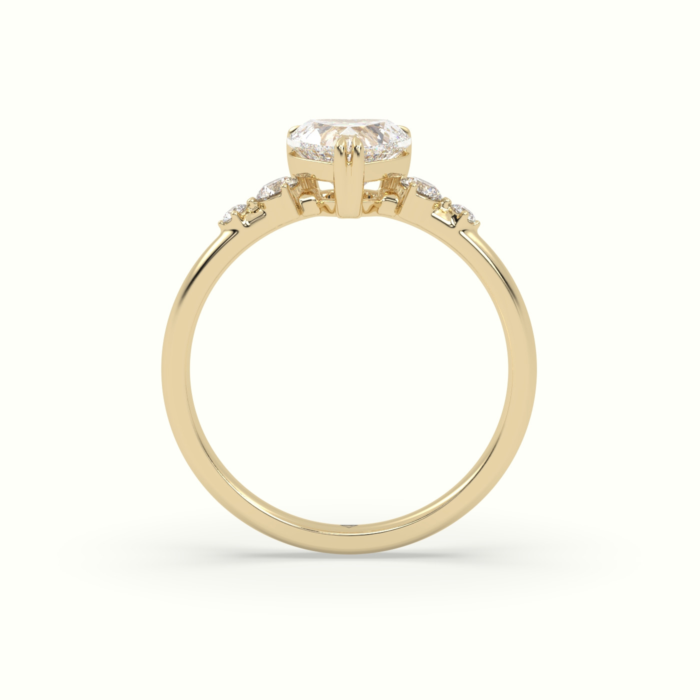 10k yellow gold heart diamond solitaire side stone ring Photos & images