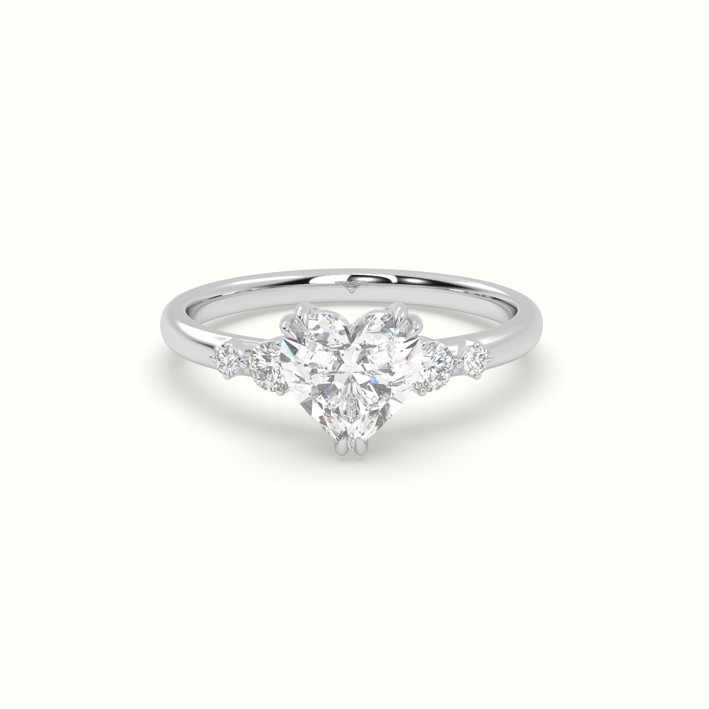 10k white gold heart diamond solitaire side stone ring