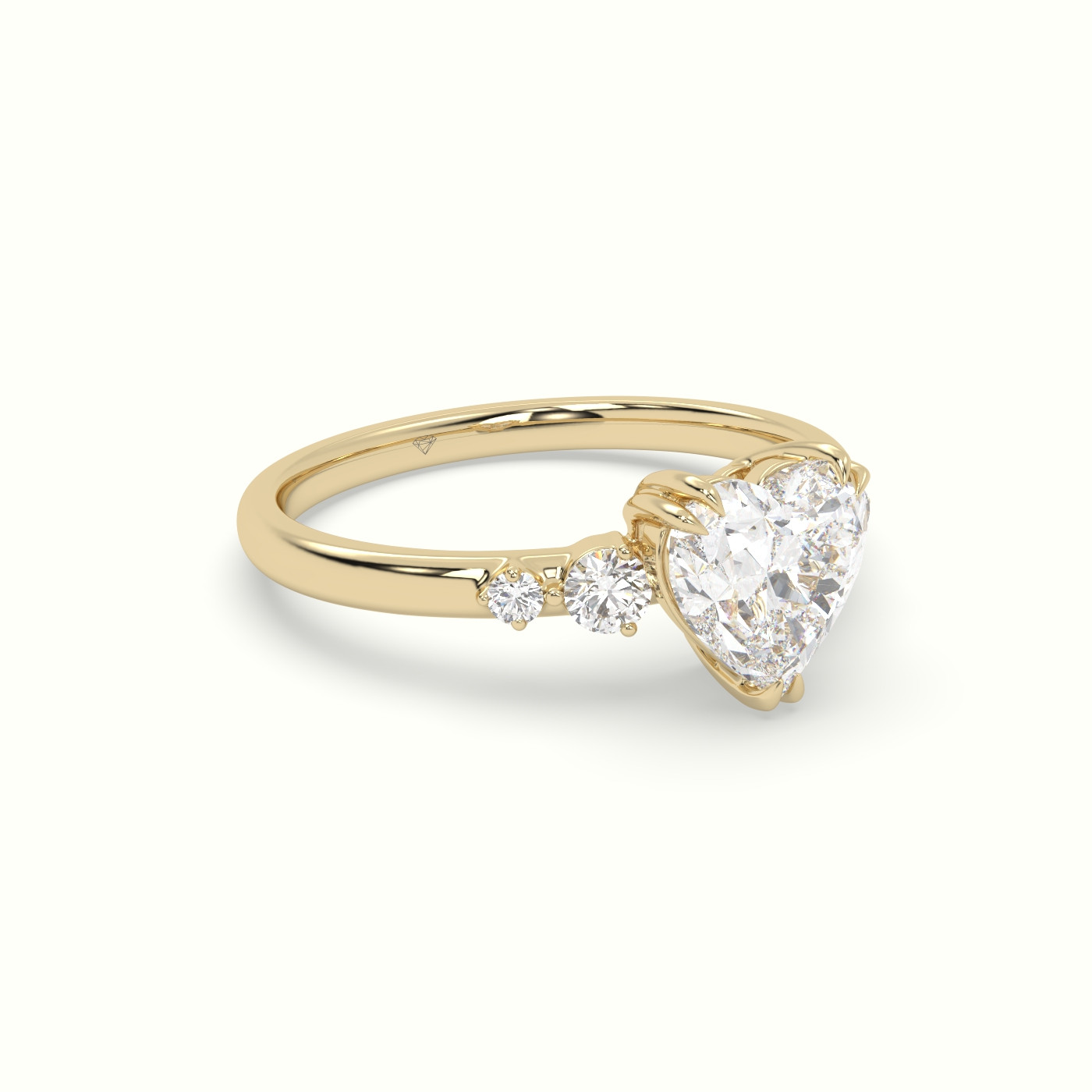 10k yellow gold heart diamond solitaire side stone ring Photos & images