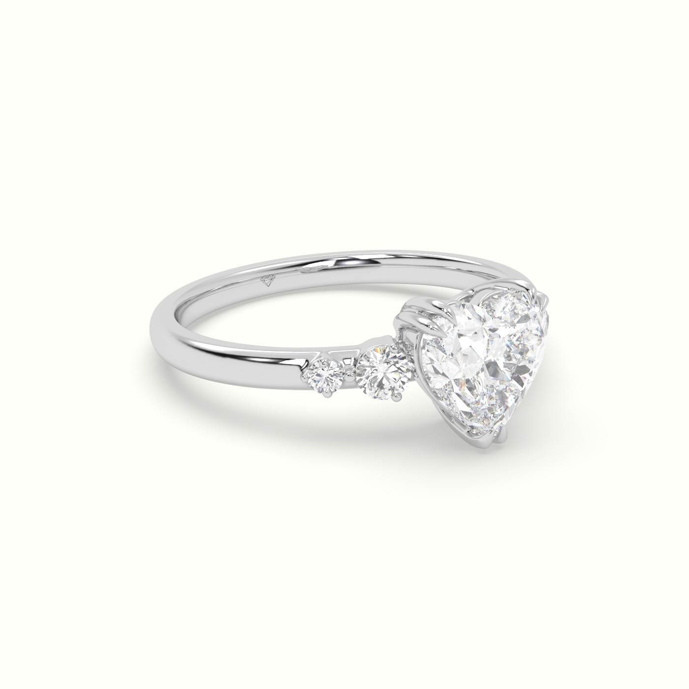 10k white gold heart diamond solitaire side stone ring Photos & images