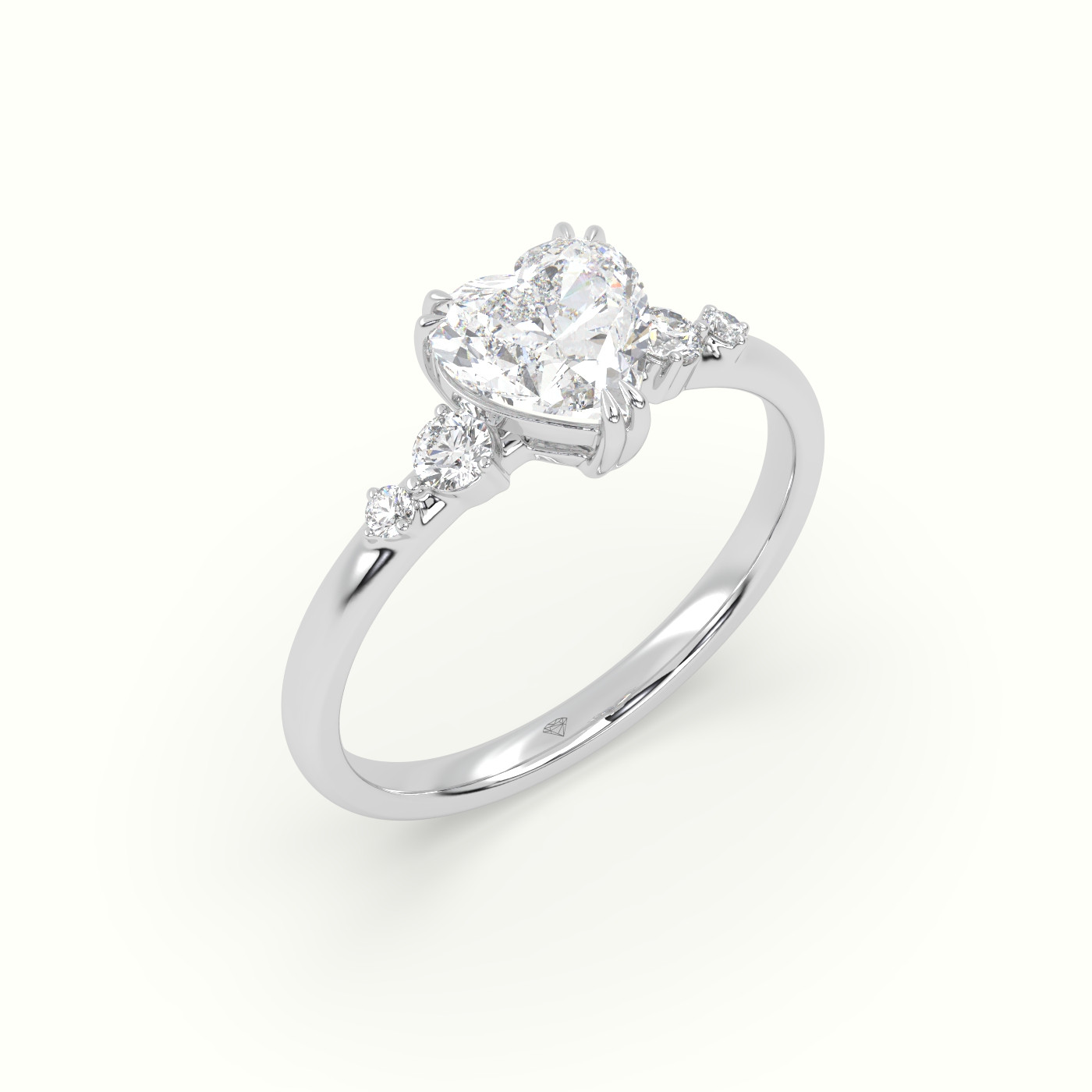 10k white gold heart diamond solitaire side stone ring Photos & images