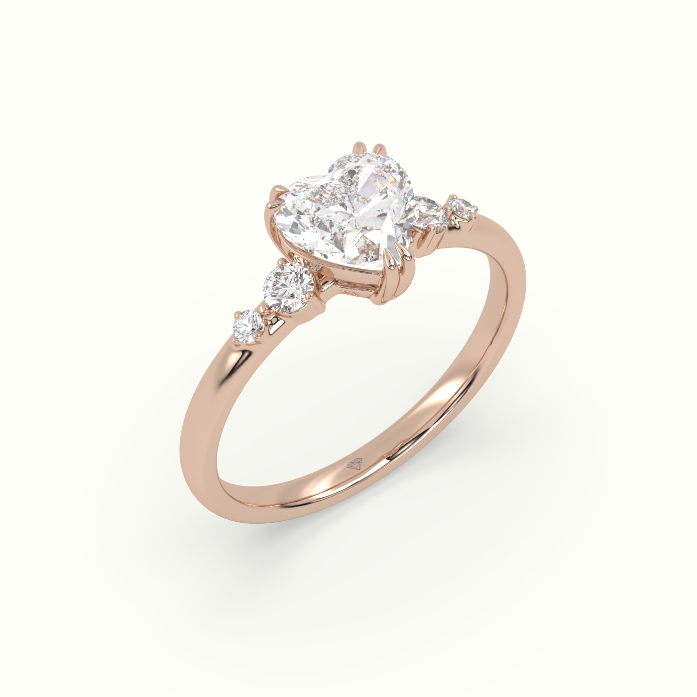 10k rose gold heart diamond solitaire side stone ring Photos & images