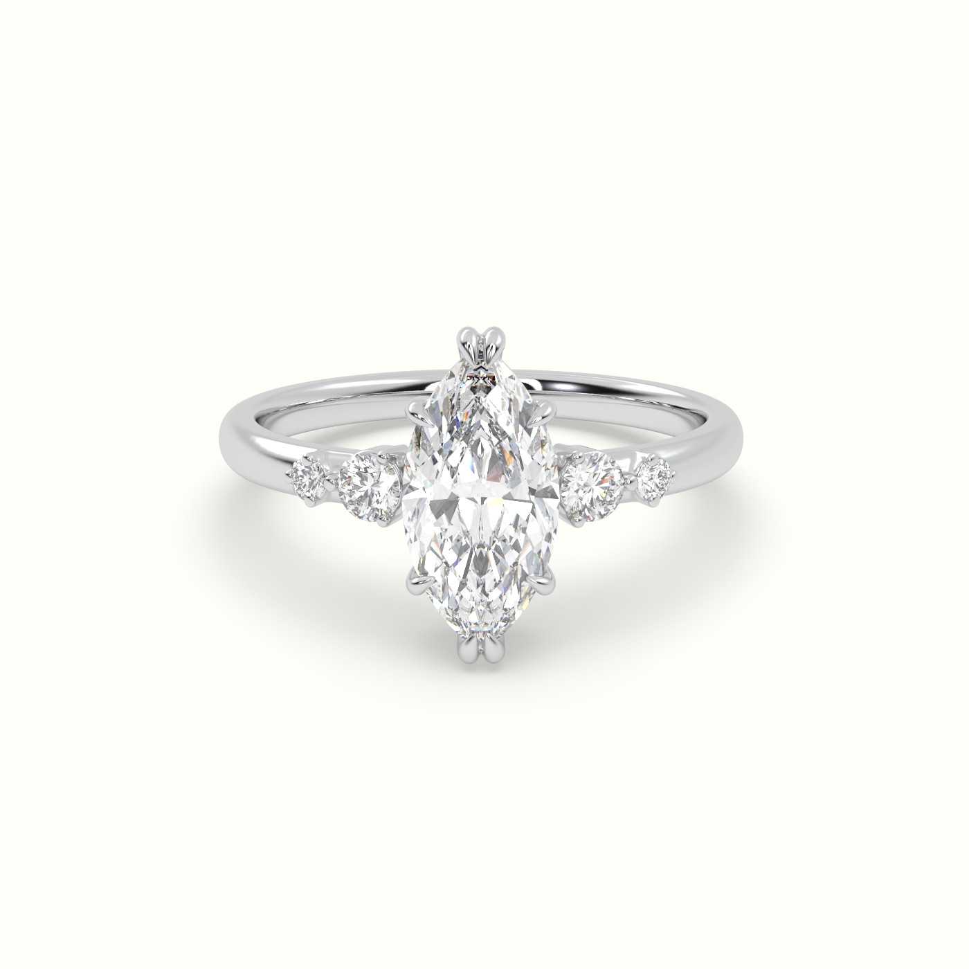 18k white gold marquise diamond solitaire side stone ring