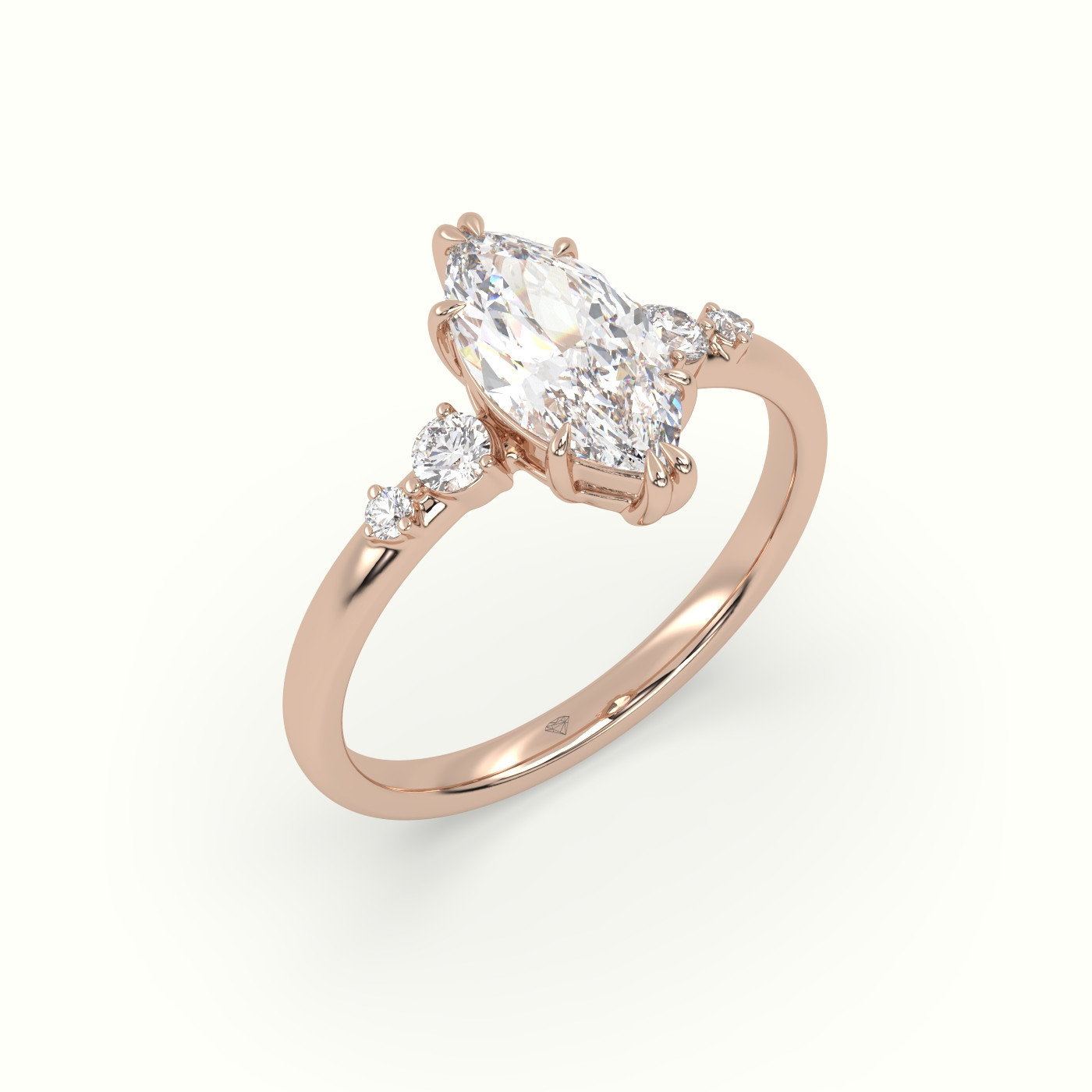 18k rose gold marquise diamond solitaire side stone ring Photos & images