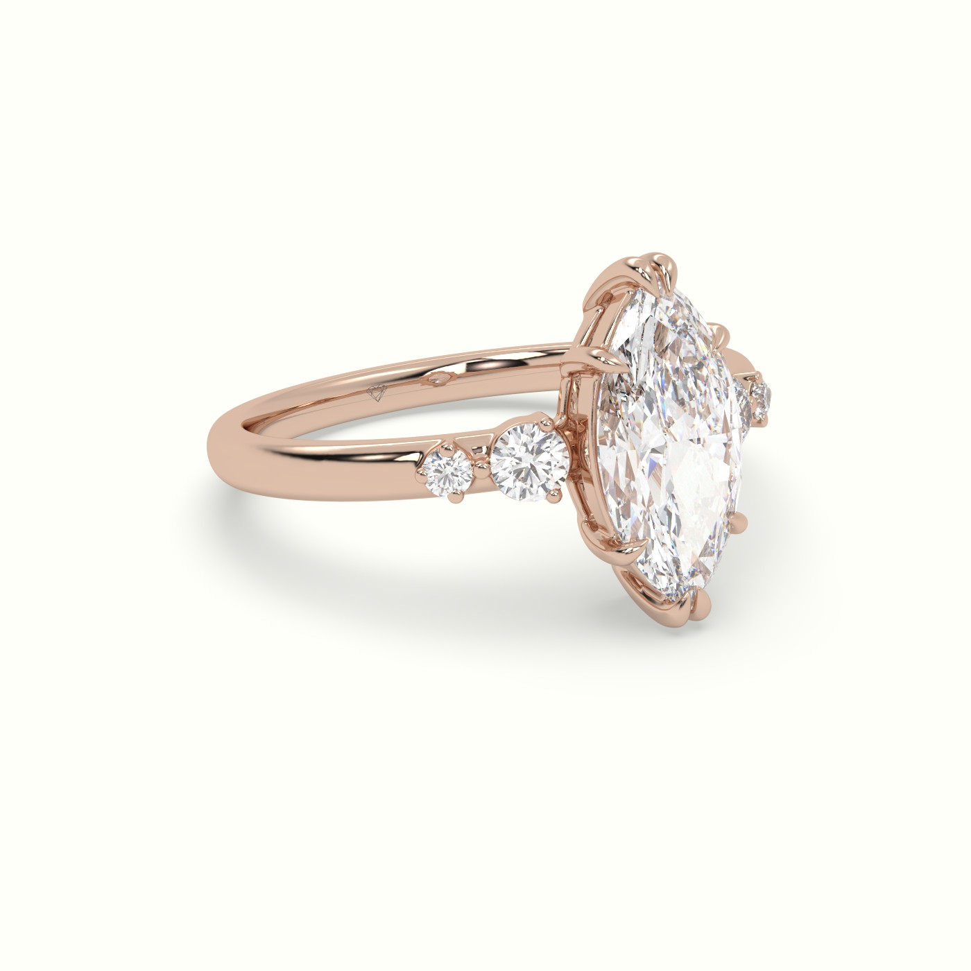 10k rose gold marquise diamond solitaire side stone ring Photos & images