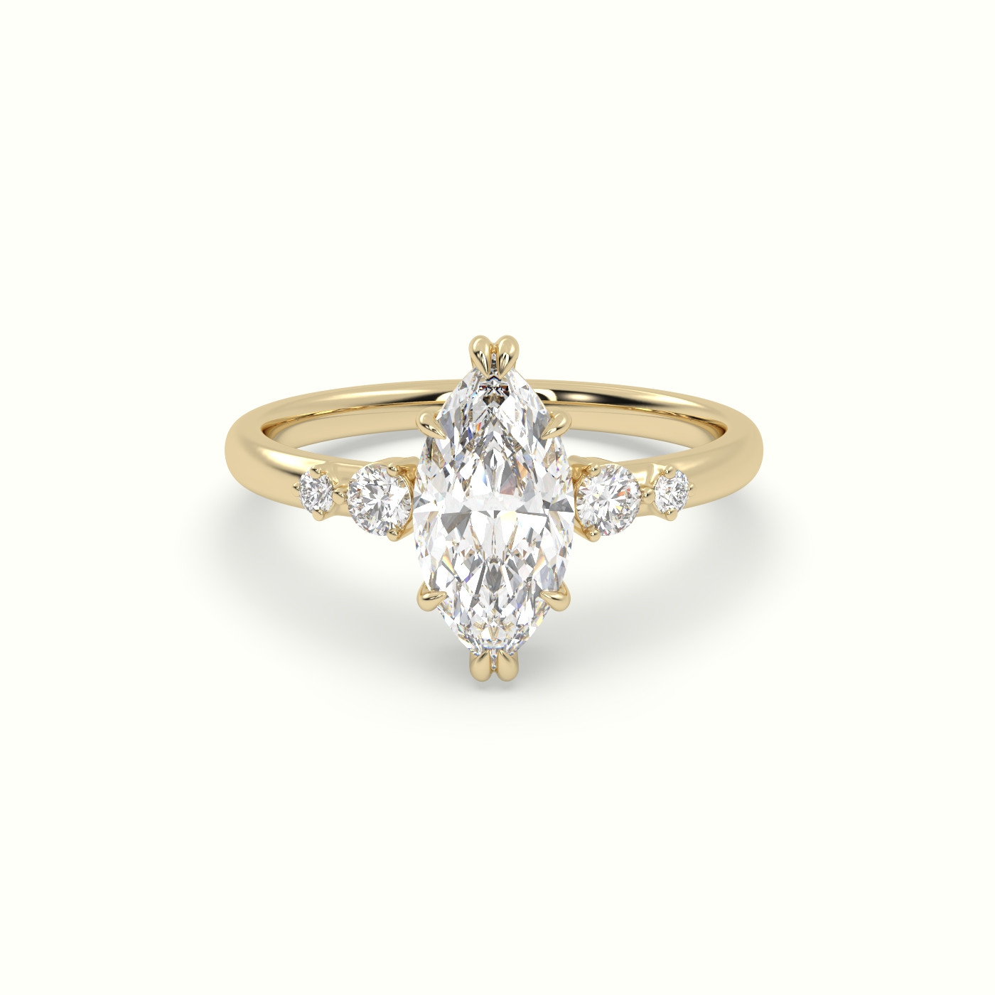 18k yellow gold marquise diamond solitaire side stone ring