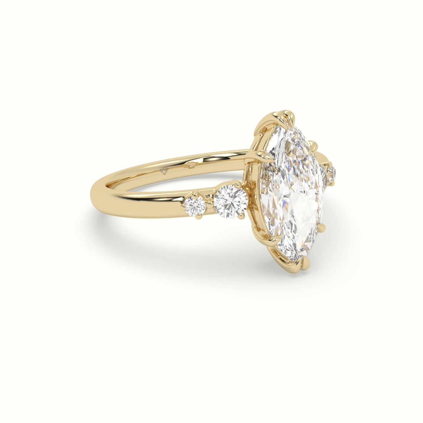 10k yellow gold marquise diamond solitaire side stone ring Photos & images