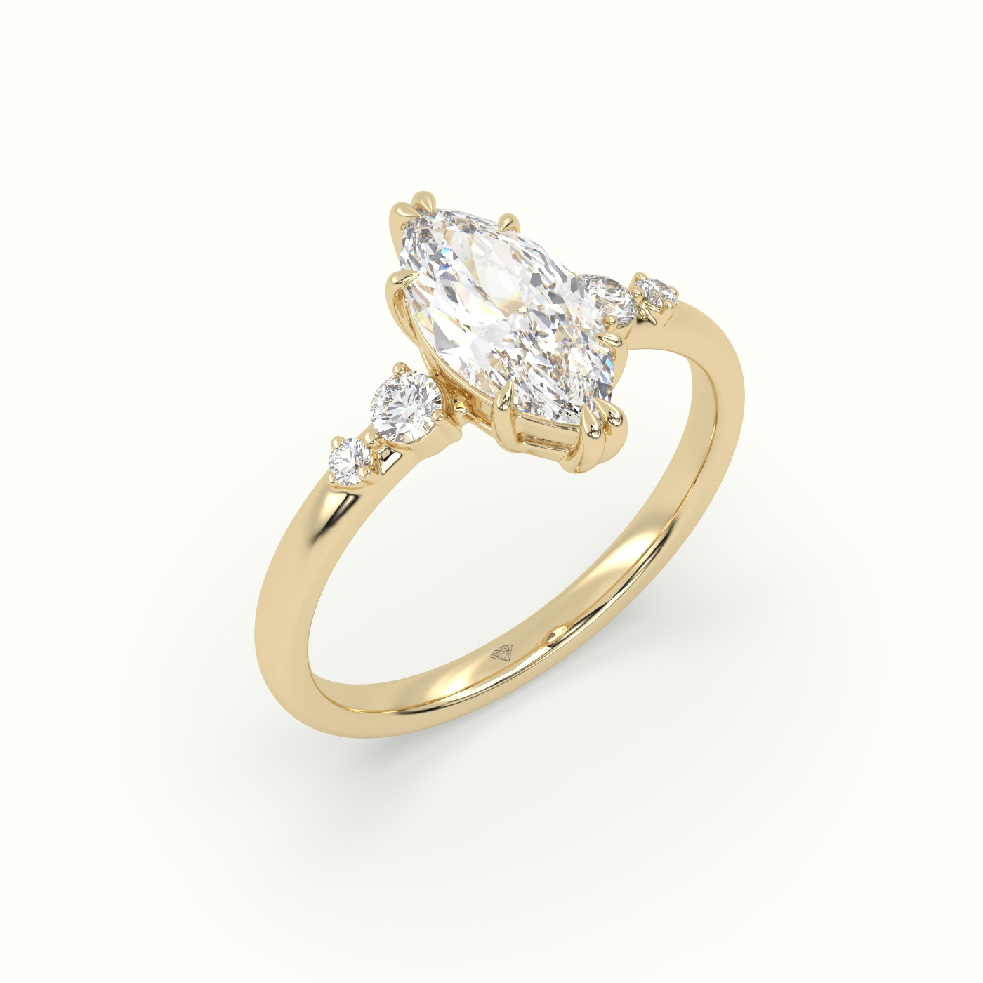 10k yellow gold marquise diamond solitaire side stone ring Photos & images