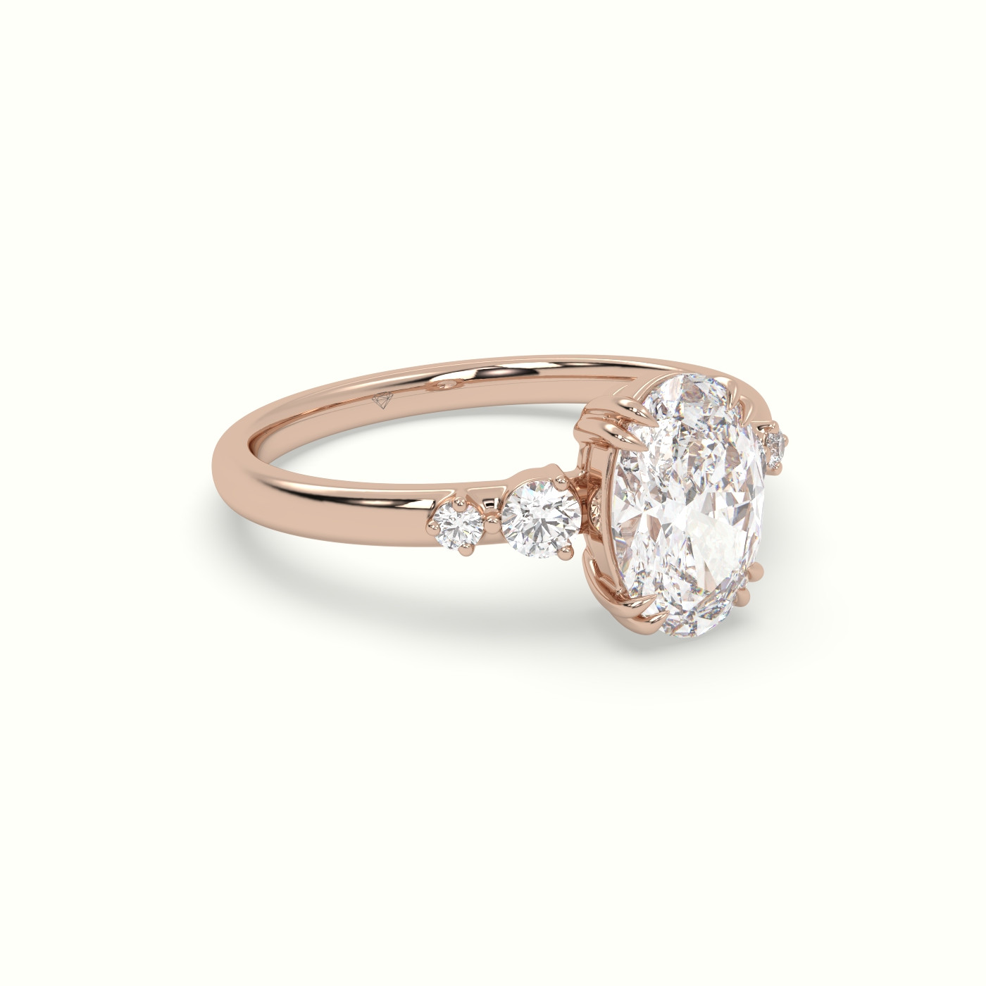 18k rose gold oval diamond solitaire side stone ring Photos & images