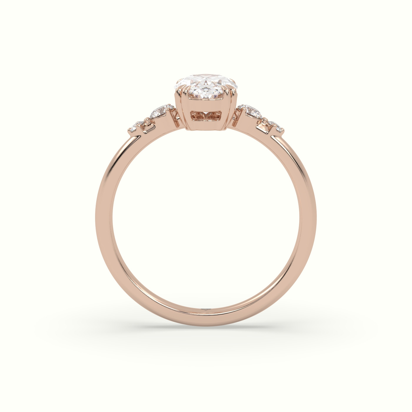 18k rose gold oval diamond solitaire side stone ring Photos & images