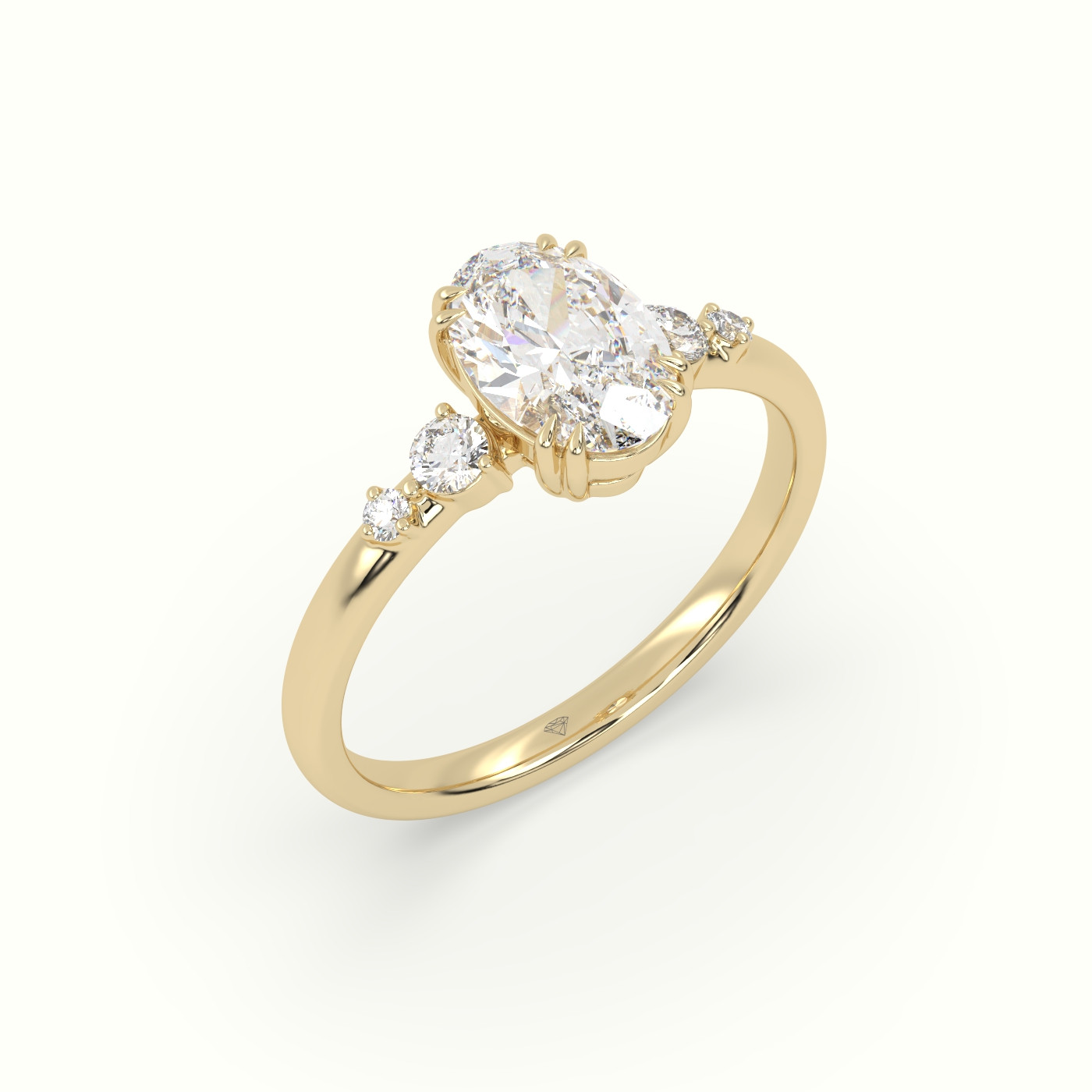 18k yellow gold oval diamond solitaire side stone ring Photos & images
