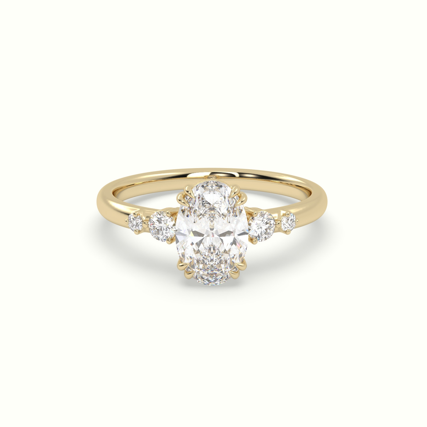 18k yellow gold oval diamond solitaire side stone ring