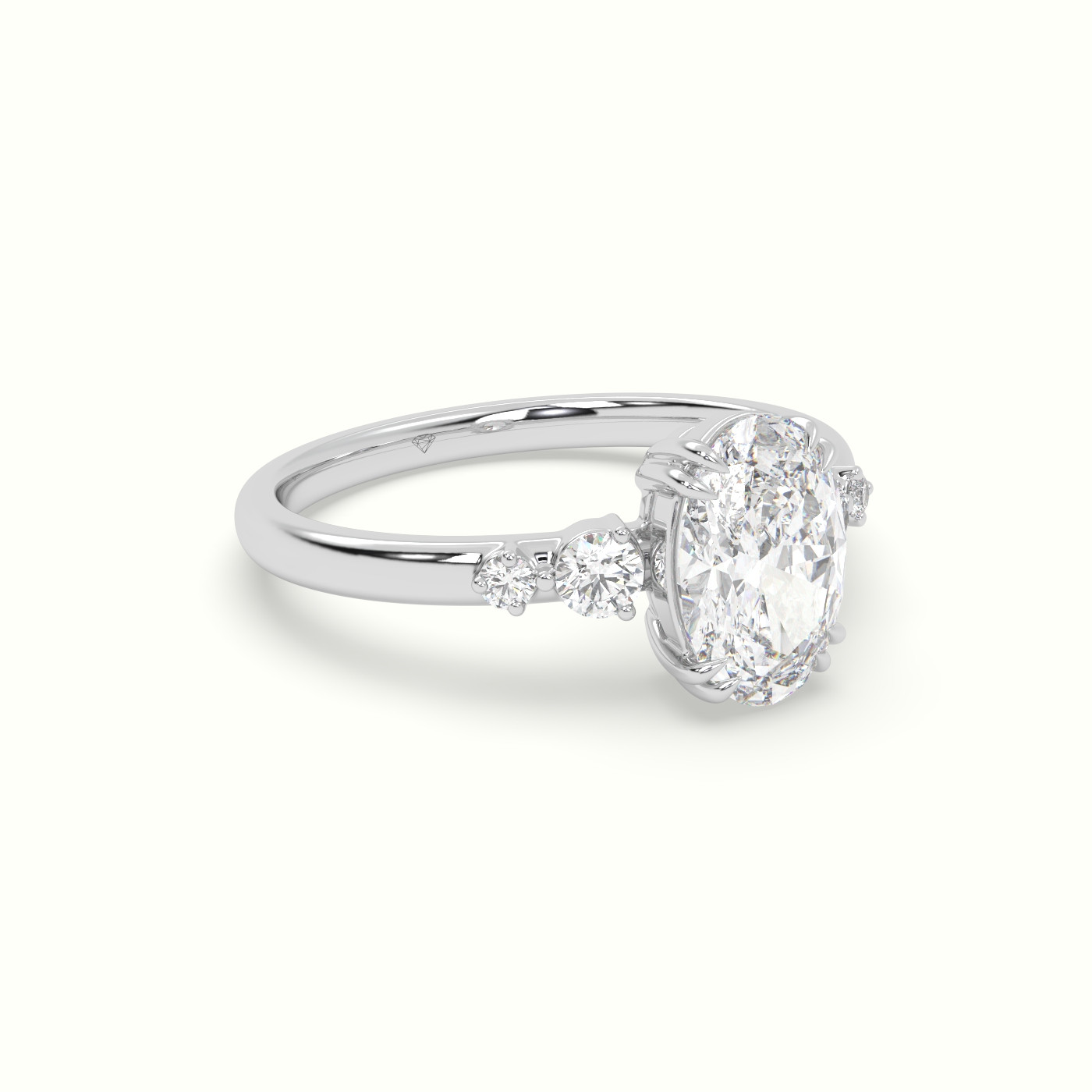 10k white gold oval diamond solitaire side stone ring Photos & images