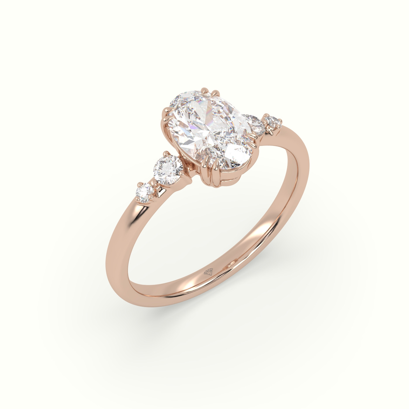 10k rose gold oval diamond solitaire side stone ring Photos & images