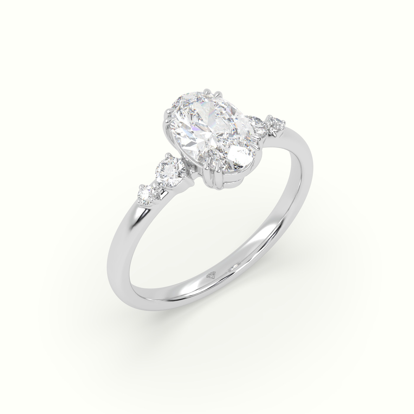 18k white gold oval diamond solitaire side stone ring Photos & images