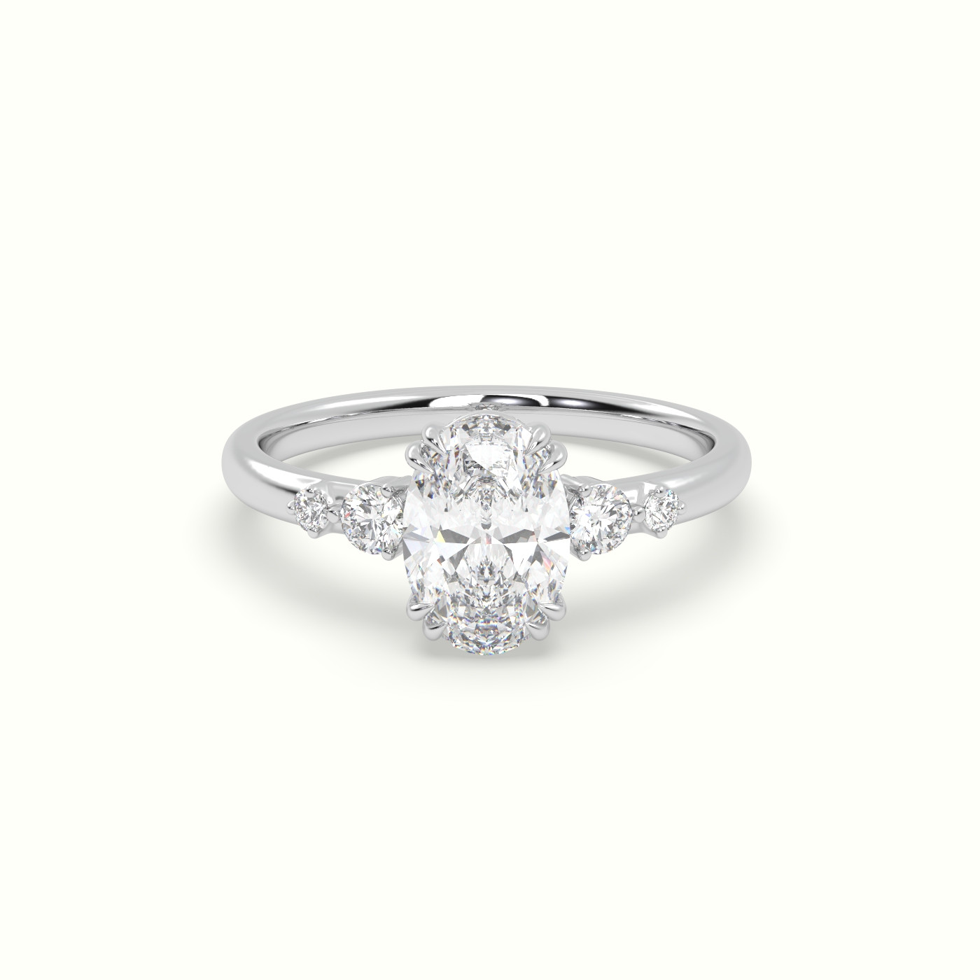 18k white gold oval diamond solitaire side stone ring