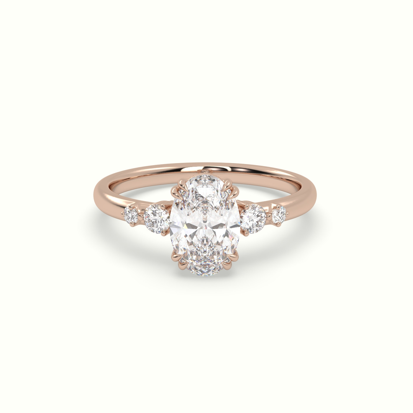 18k rose gold oval diamond solitaire side stone ring