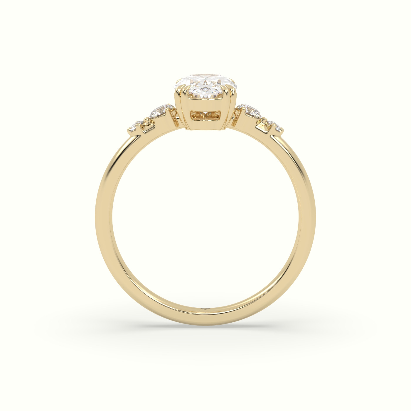18k yellow gold oval diamond solitaire side stone ring Photos & images