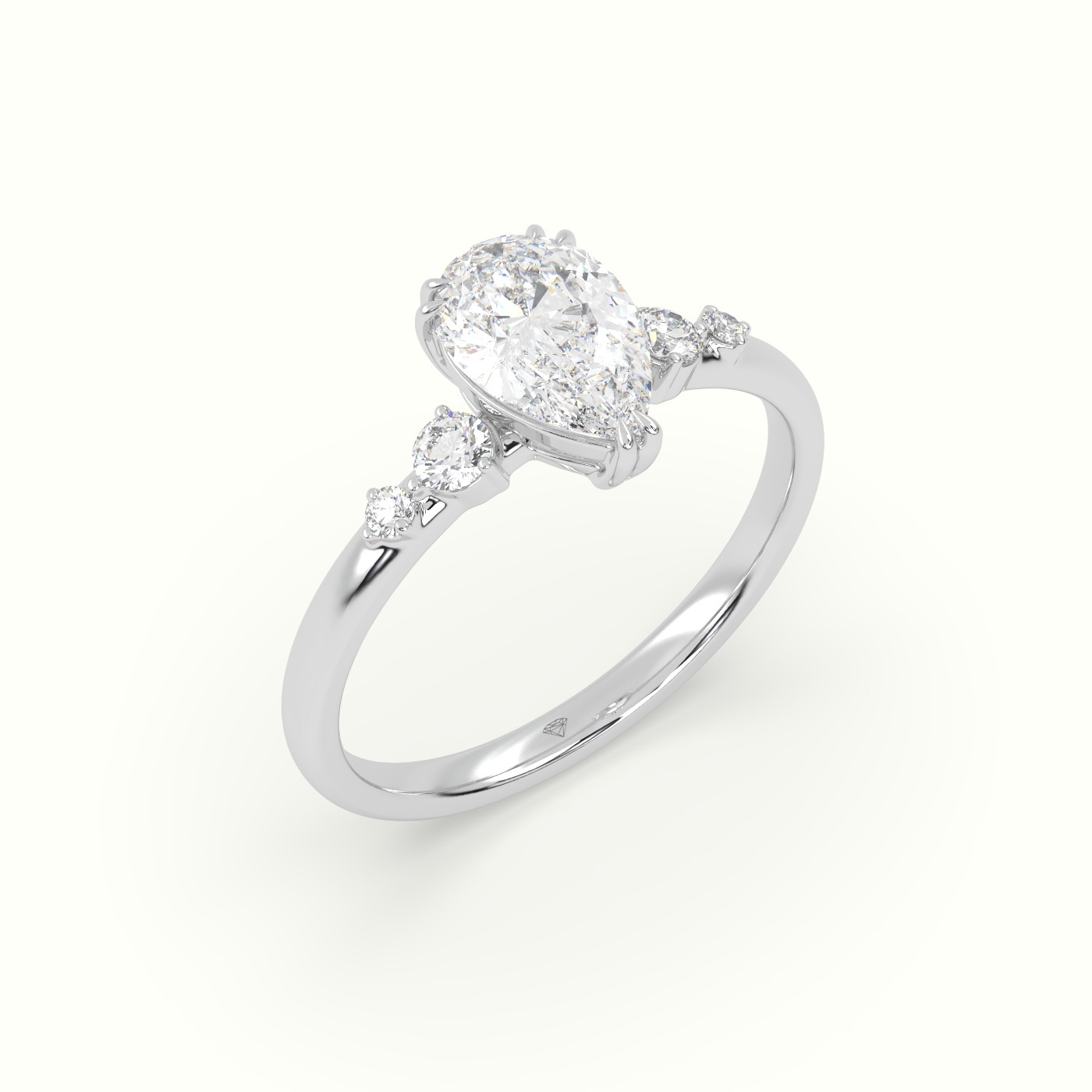 18k white gold pear diamond solitaire side stone ring Photos & images