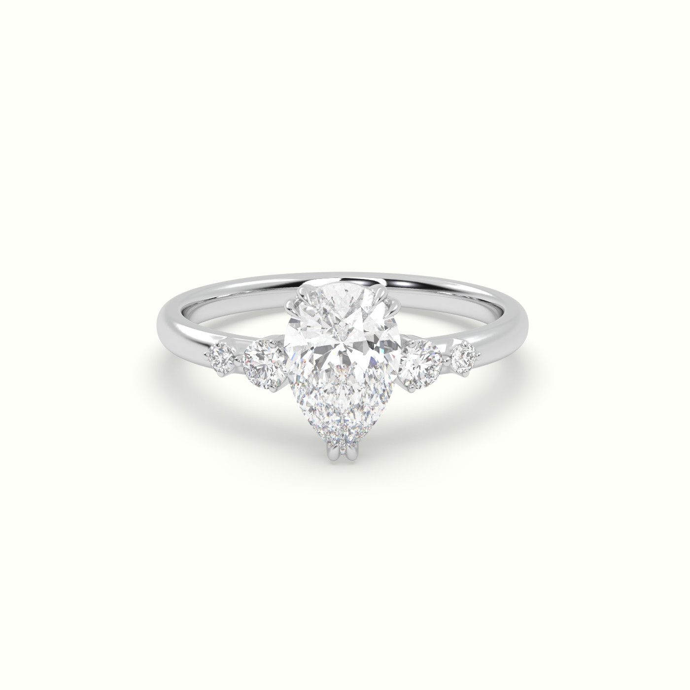 10k white gold pear diamond solitaire side stone ring